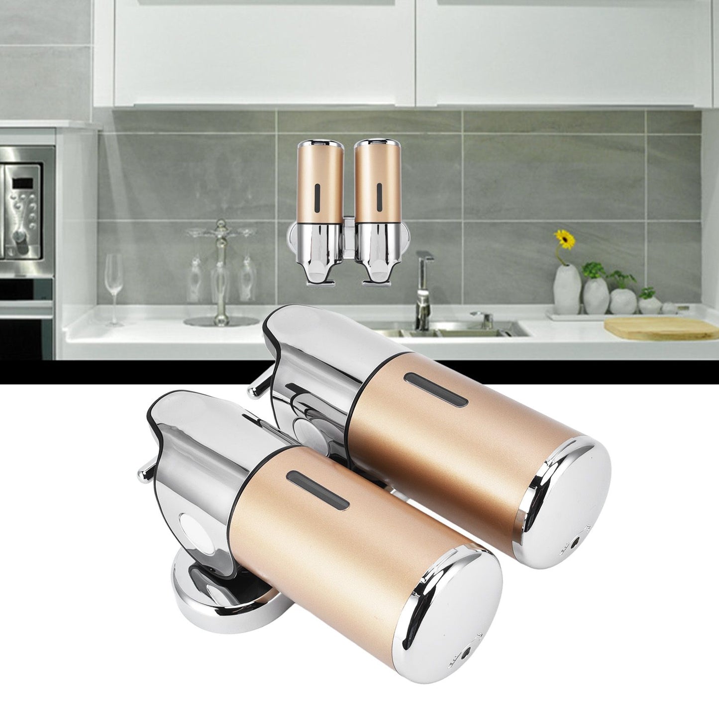 Wall Mount Soap Shower Dispenser Dual Pump 2 Separate Compartments Reusable Space Saving Shampoo Conditioner V1294-YM0523-3112220024911