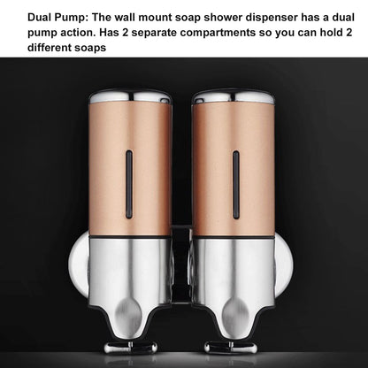 Wall Mount Soap Shower Dispenser Dual Pump 2 Separate Compartments Reusable Space Saving Shampoo Conditioner V1294-YM0523-3112220024911