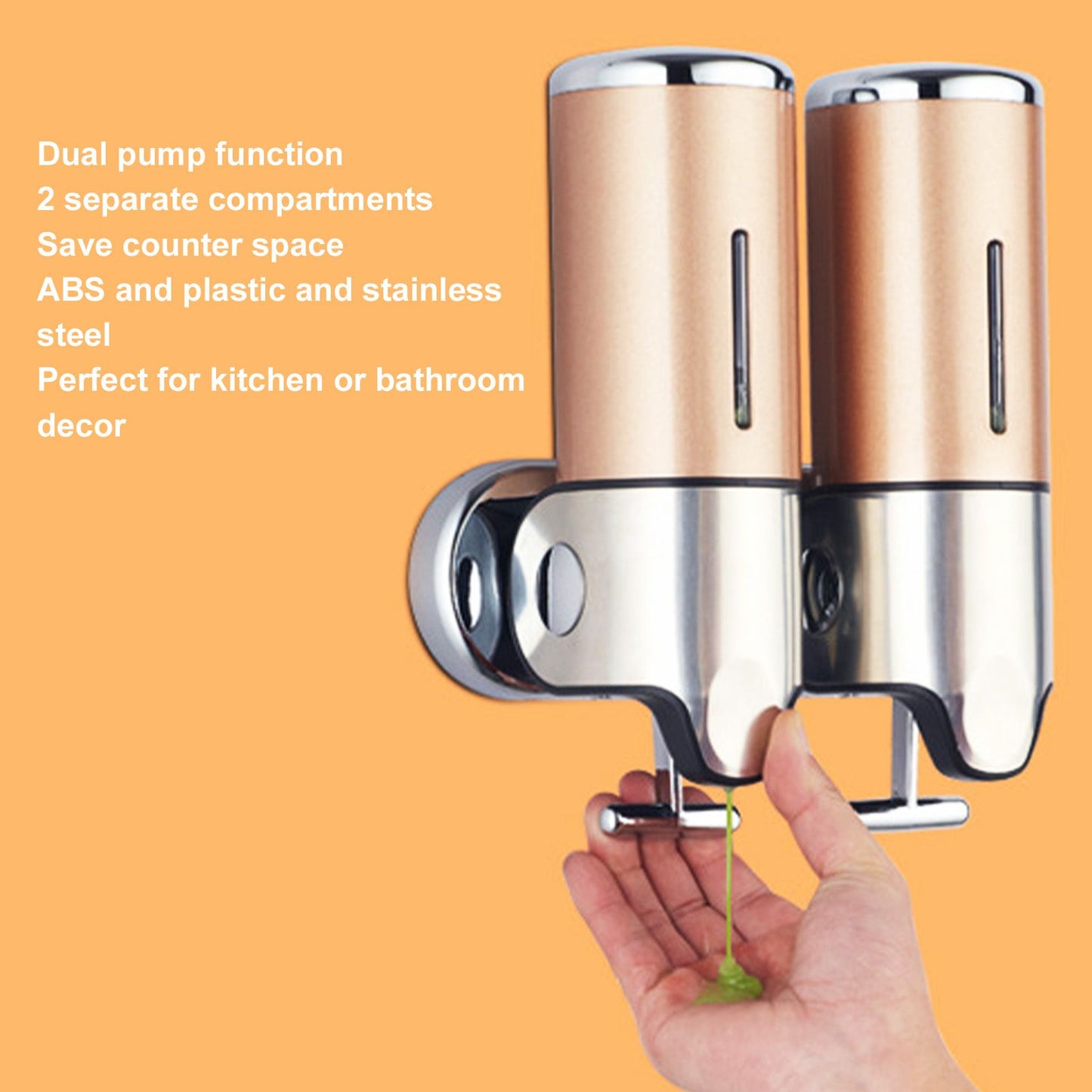 Wall Mount Soap Shower Dispenser Dual Pump 2 Separate Compartments Reusable Space Saving Shampoo Conditioner V1294-YM0523-3112220024911