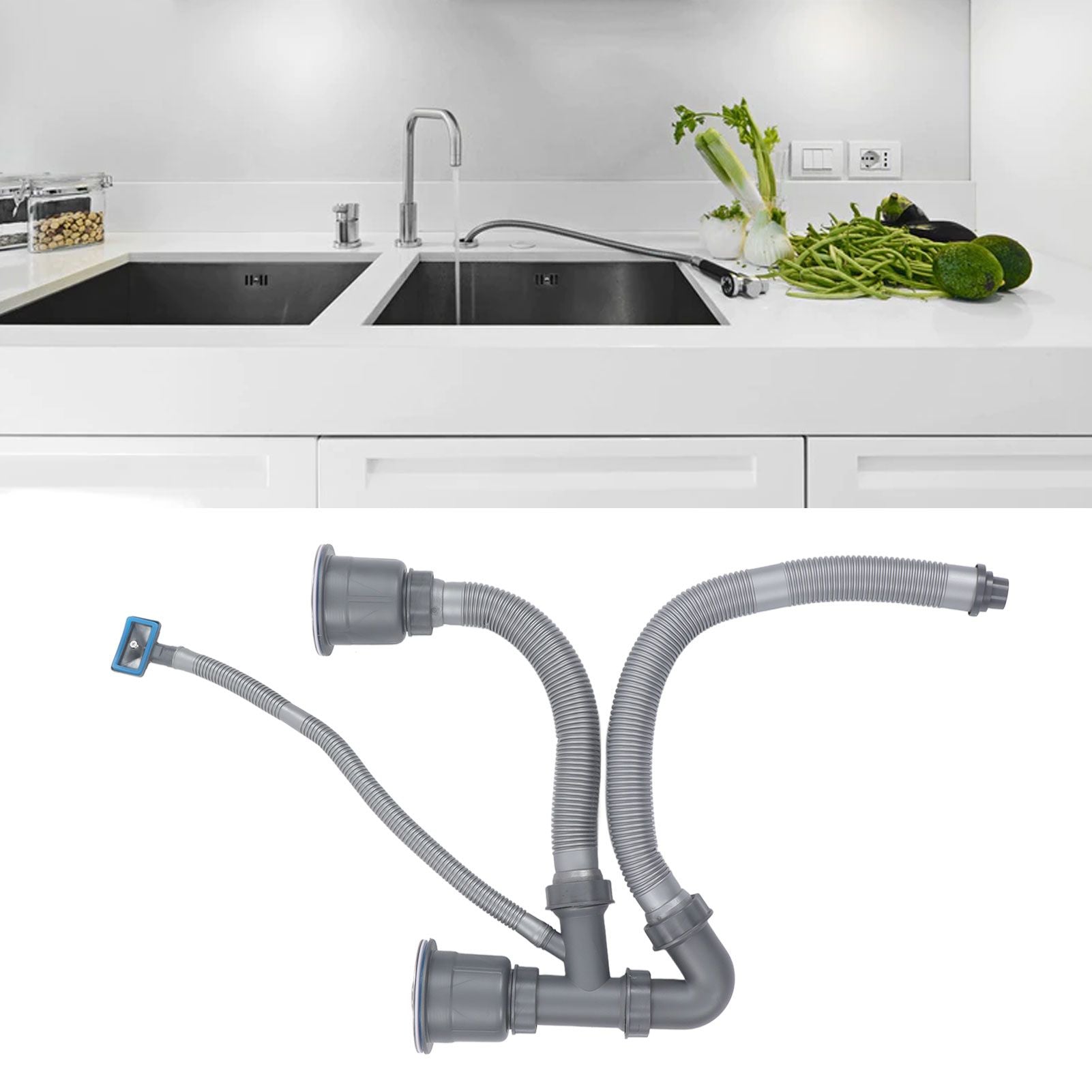Kitchen Sink Double Hose Drain Kit Quick Draining Expandable Multiple Deodorants Universal Drain Kit for V1294-YM0523-3112220028111