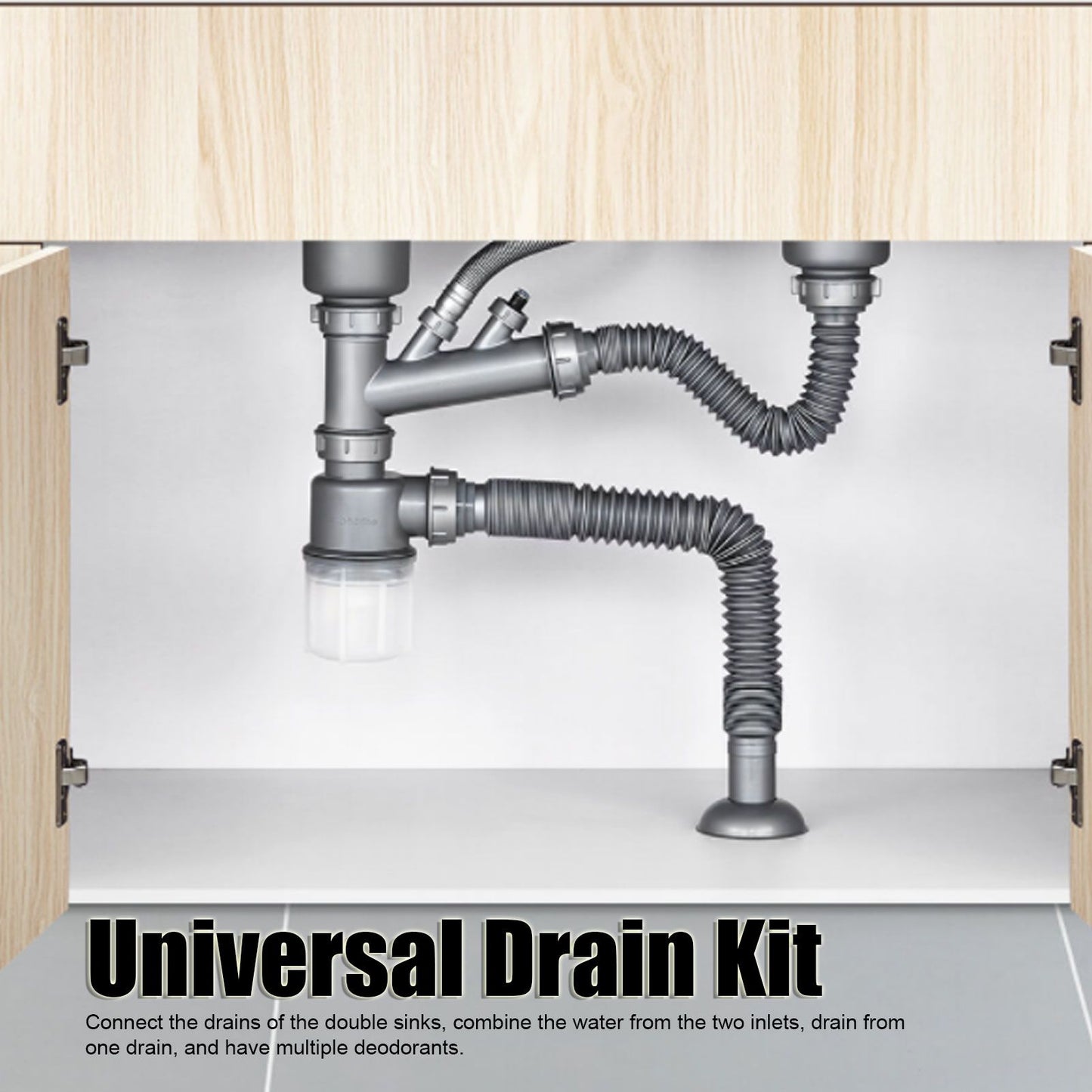 Kitchen Sink Double Hose Drain Kit Quick Draining Expandable Multiple Deodorants Universal Drain Kit for V1294-YM0523-3112220028111