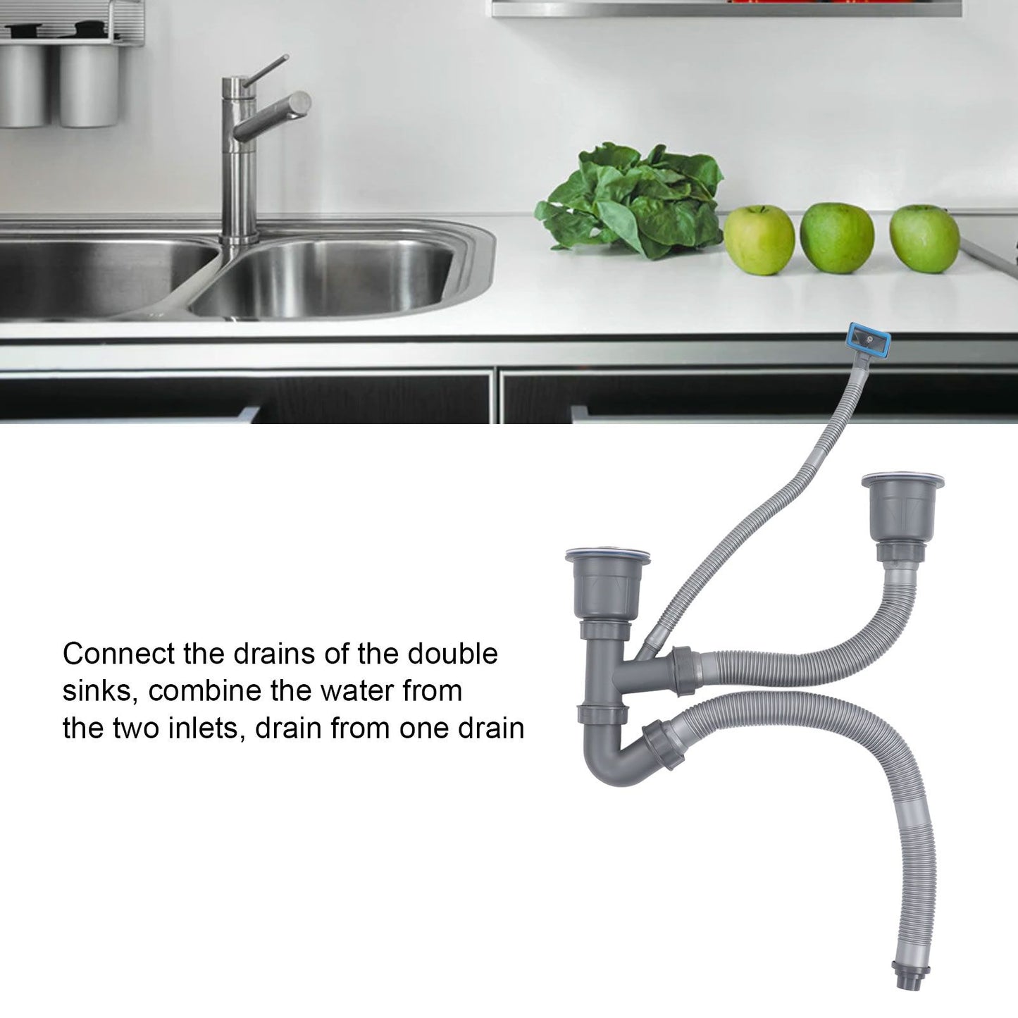 Kitchen Sink Double Hose Drain Kit Quick Draining Expandable Multiple Deodorants Universal Drain Kit for V1294-YM0523-3112220028111