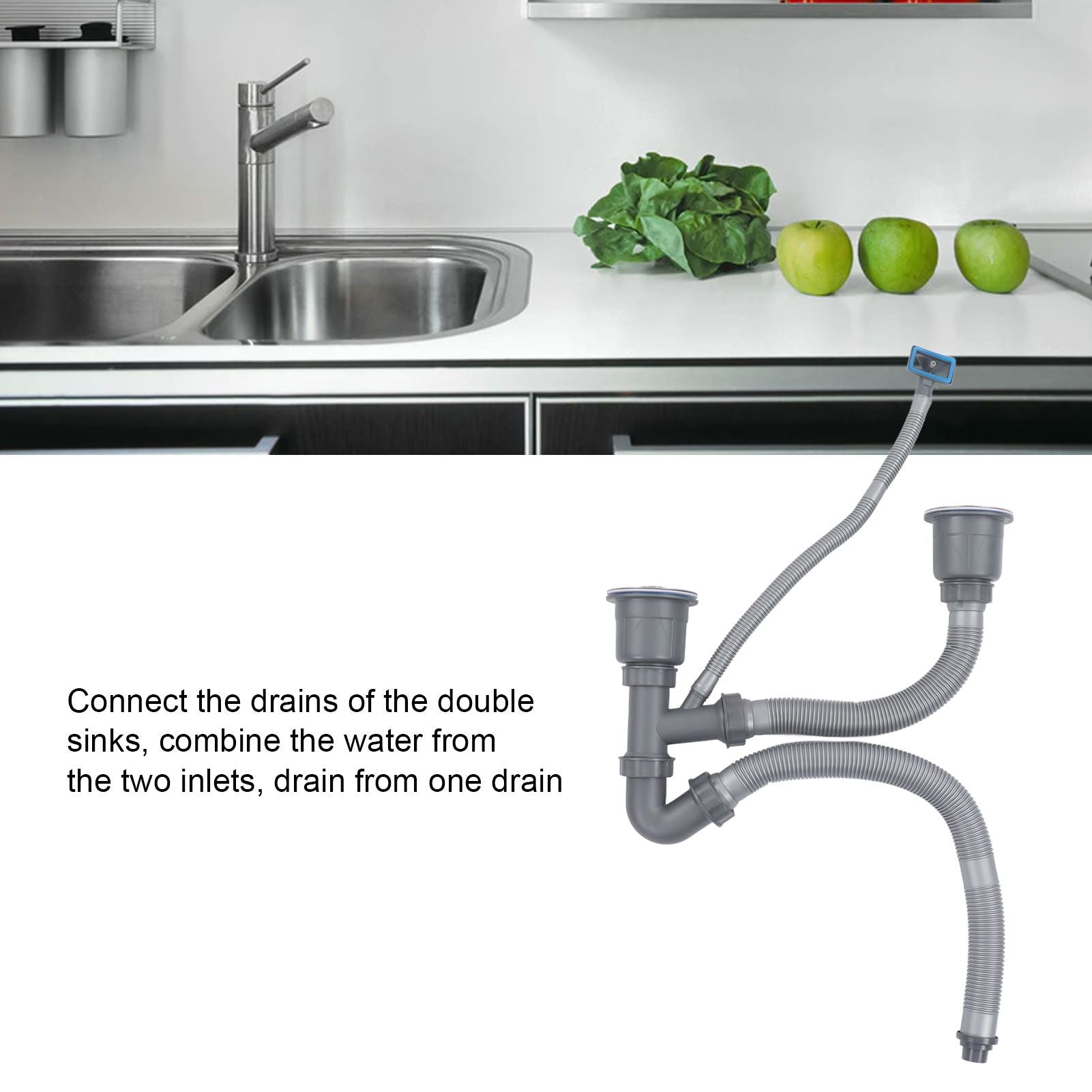 Kitchen Sink Double Hose Drain Kit Quick Draining Expandable Multiple Deodorants Universal Drain Kit for V1294-YM0523-3112220028111