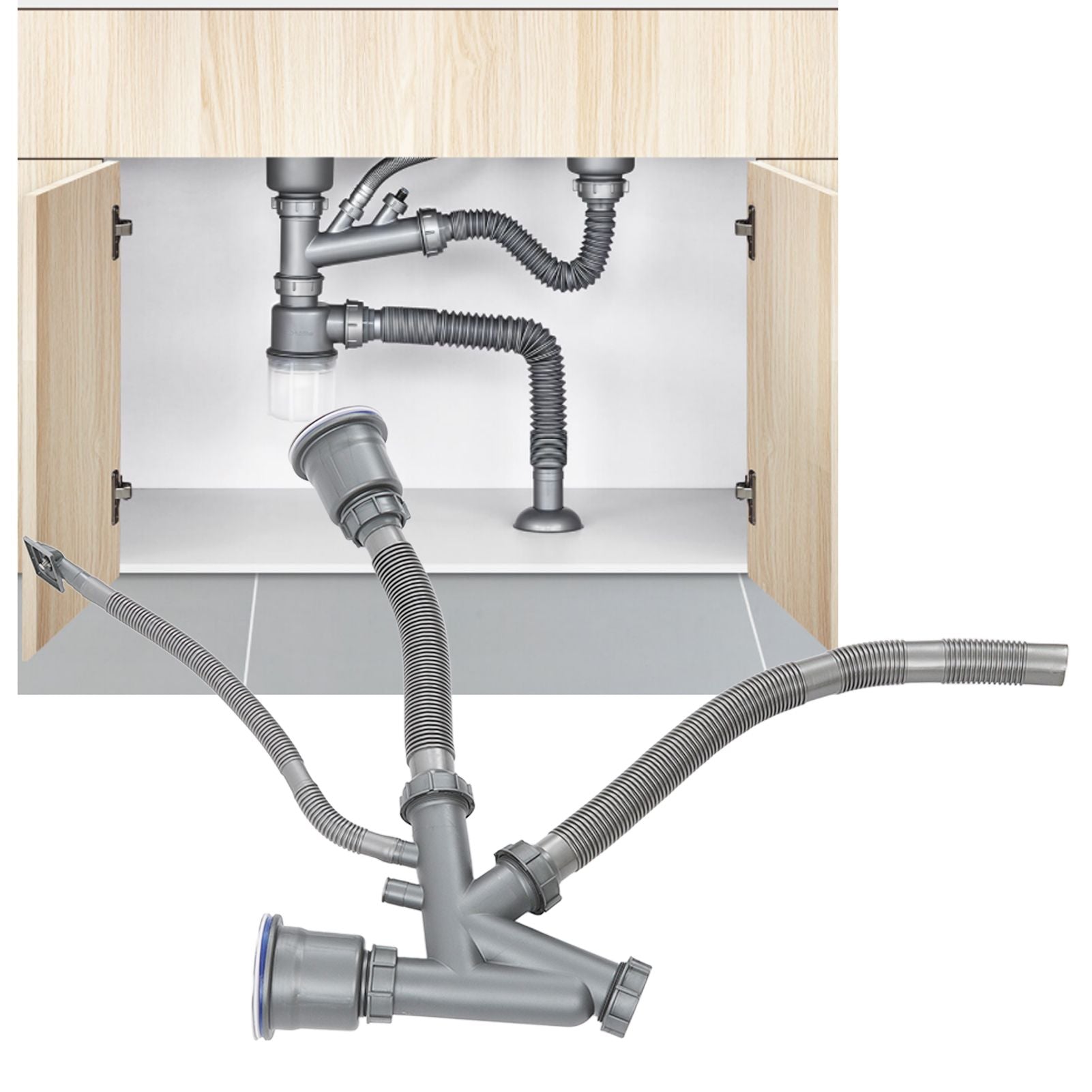 Sink Drain Assembly Kit Quick Connect Functional Bathroom Sink Drain for Home Kitchen V1294-YM0523-3112220029411