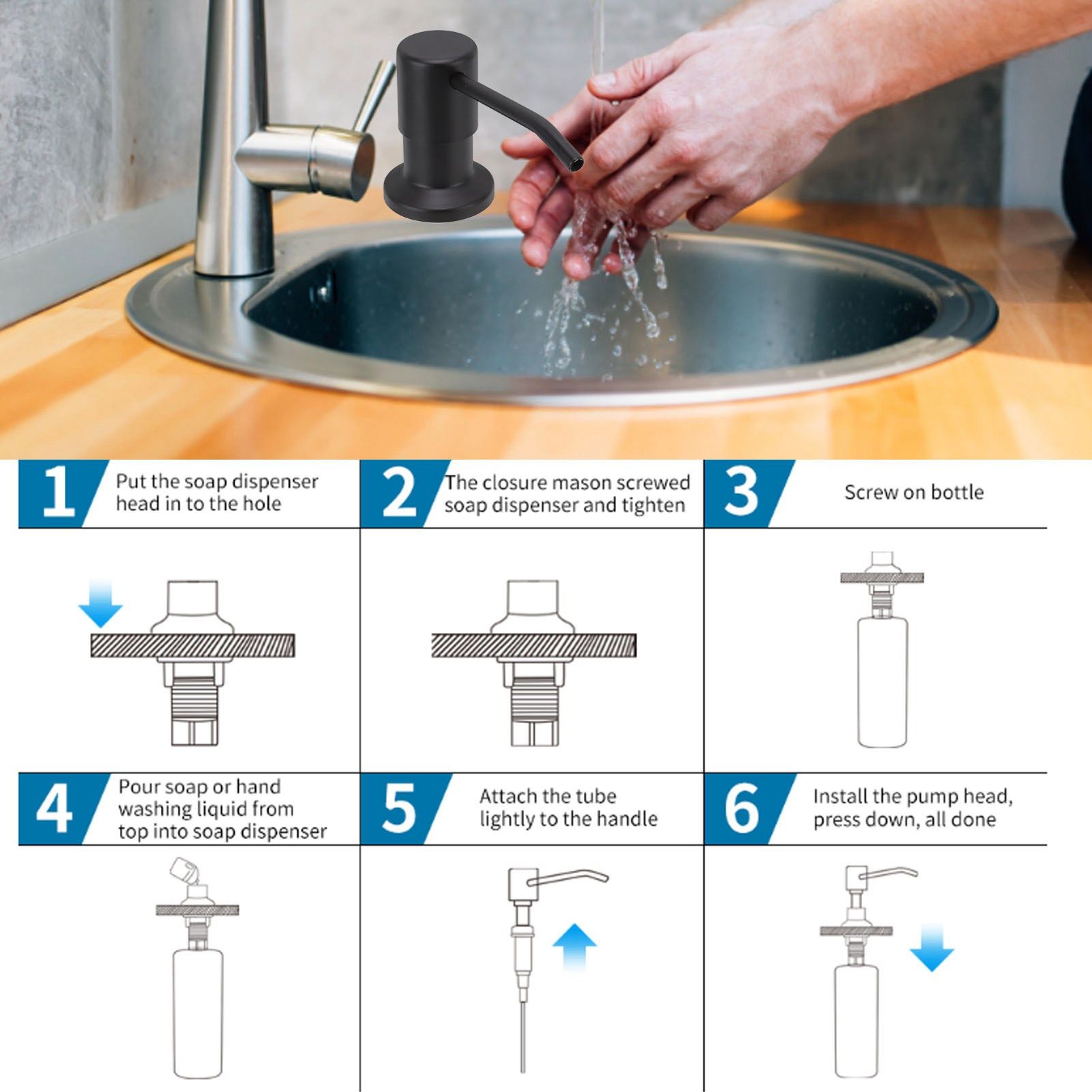 300ml Kitchen Sink Soap Dispenser Stainless Steel 360 degrees Rotation Multifunctional Soap Dispenser for V1294-YM0523-3112220029911