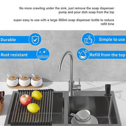 300ml Kitchen Sink Soap Dispenser Stainless Steel 360 degrees Rotation Multifunctional Soap Dispenser for V1294-YM0523-3112220029911