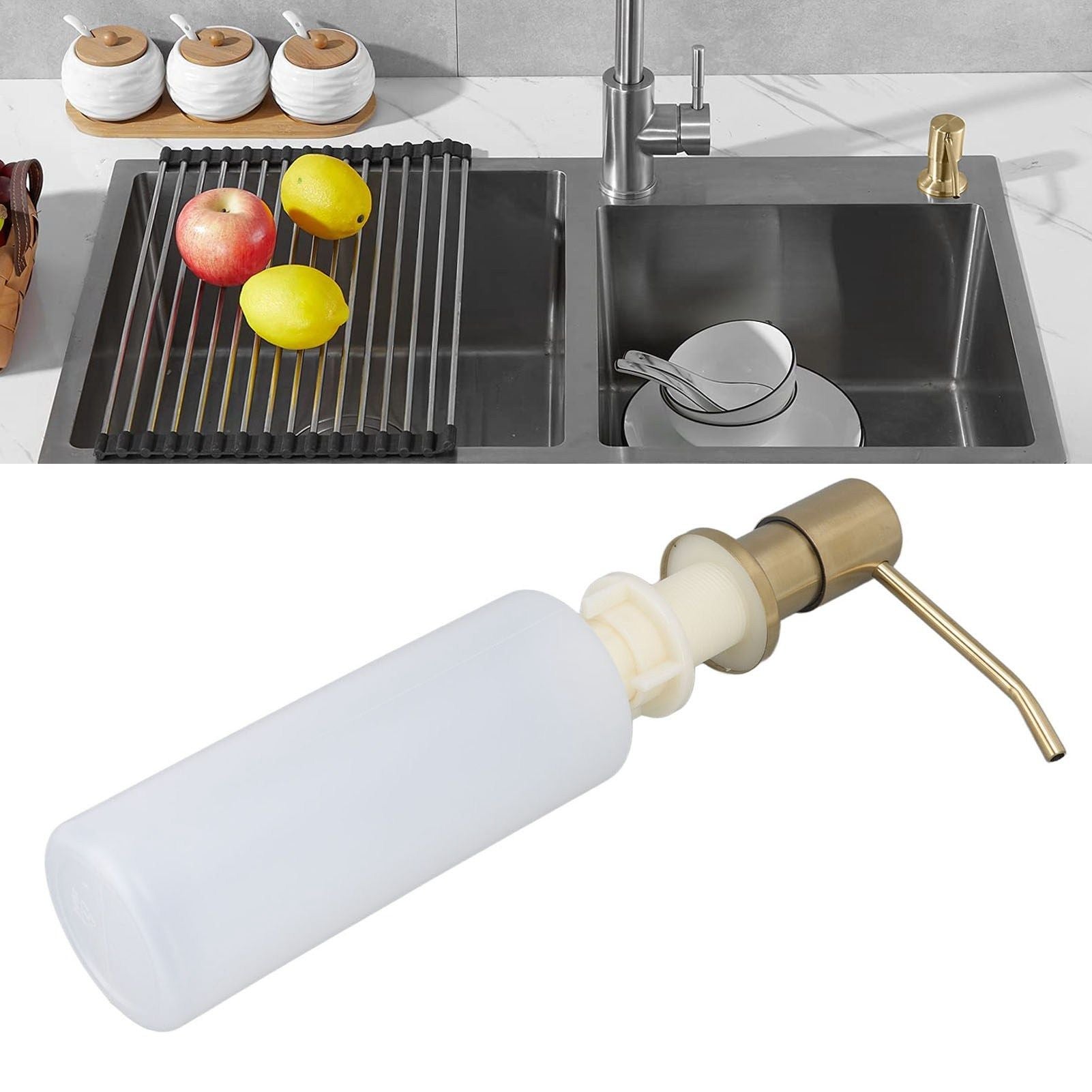 300ml Kitchen Sink Soap Dispenser Stainless Steel 360 degrees Rotation Multifunctional Soap Dispenser for V1294-YM0523-3112220029912