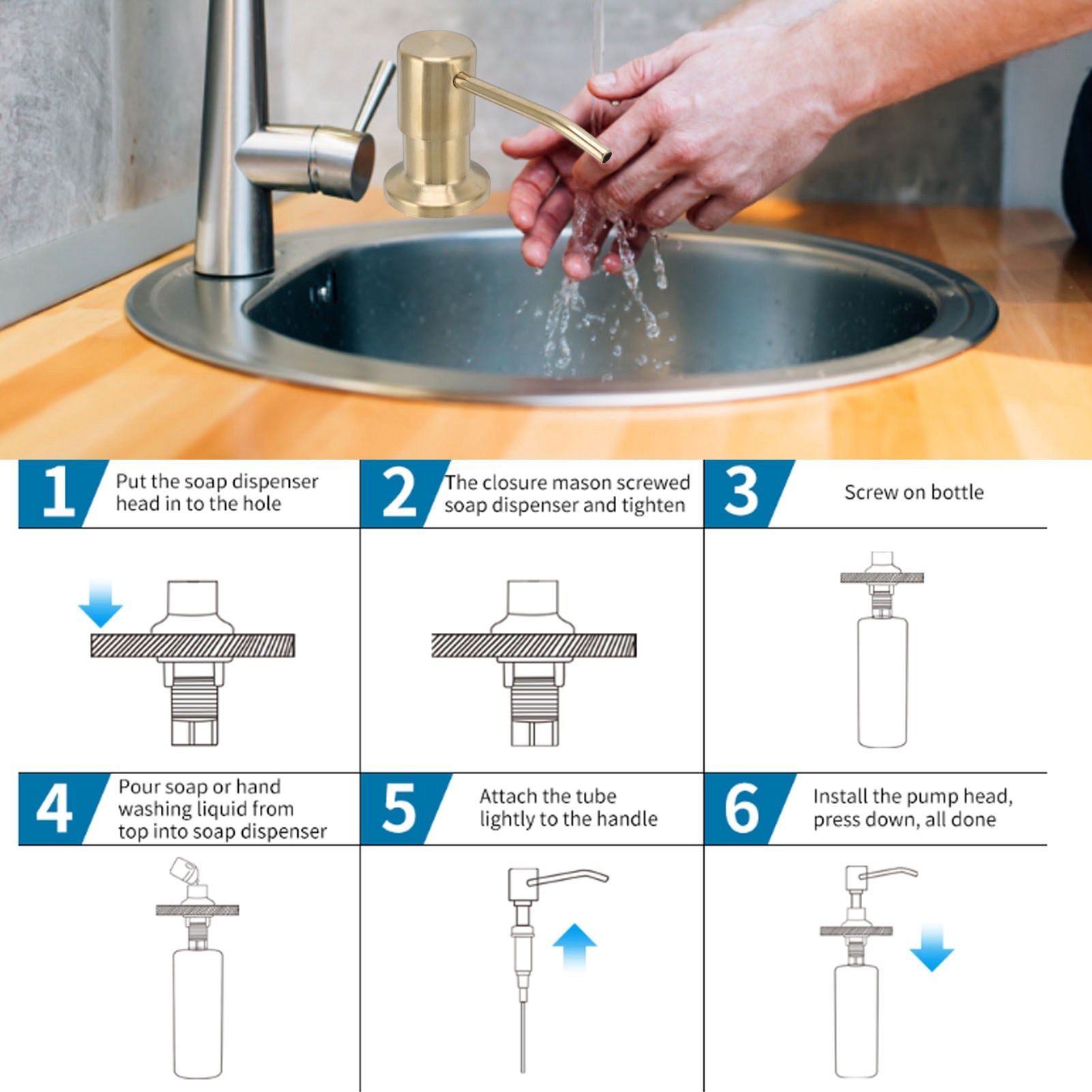 300ml Kitchen Sink Soap Dispenser Stainless Steel 360 degrees Rotation Multifunctional Soap Dispenser for V1294-YM0523-3112220029912