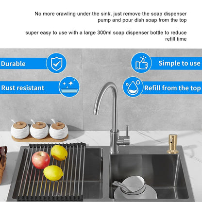 300ml Kitchen Sink Soap Dispenser Stainless Steel 360 degrees Rotation Multifunctional Soap Dispenser for V1294-YM0523-3112220029912