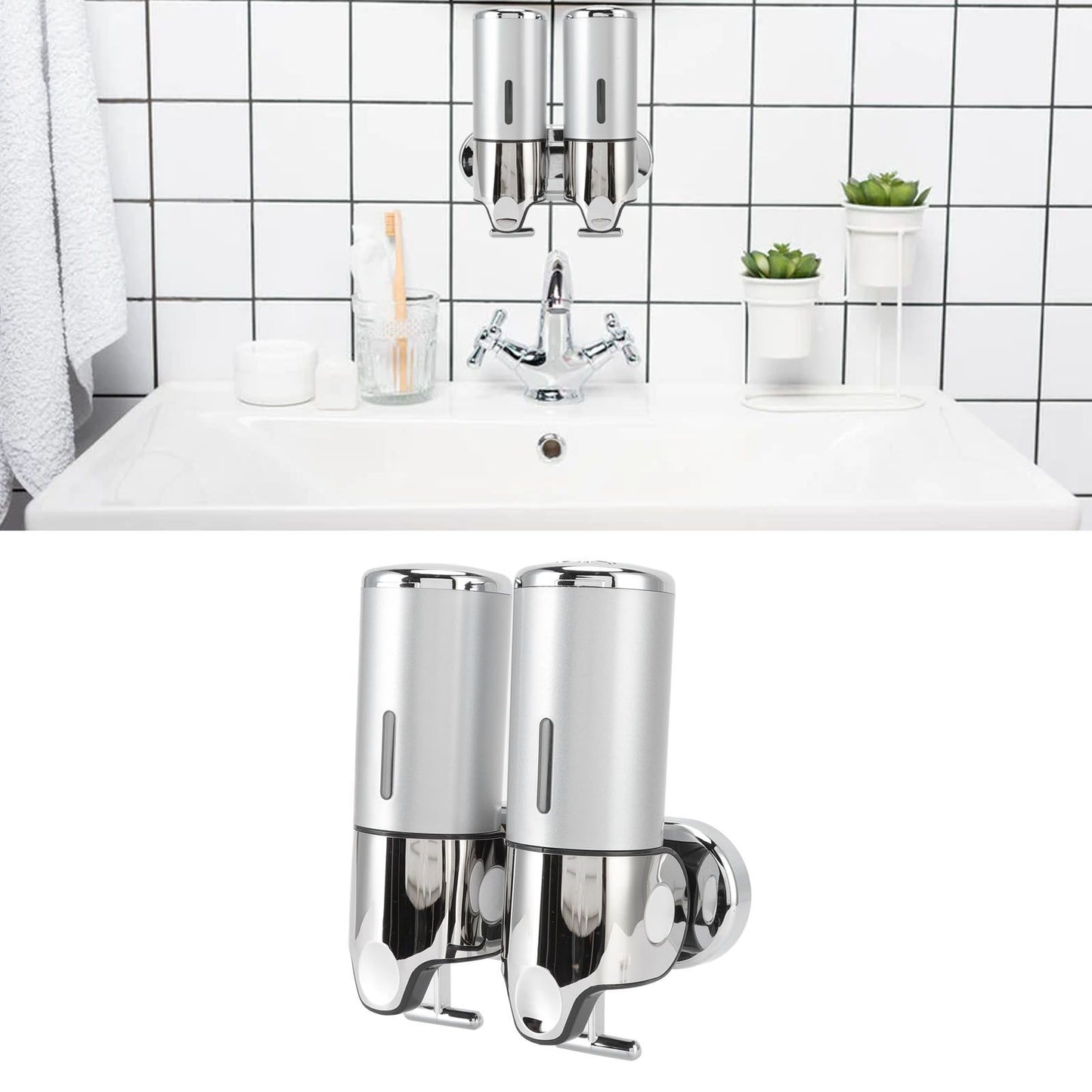 Soap Dispenser Dual Pump 1000ml Wall Mounted Easily Refilled Reusable Shampoo Dispenser for Bathroom Hotel V1294-YM0523-3112220030011