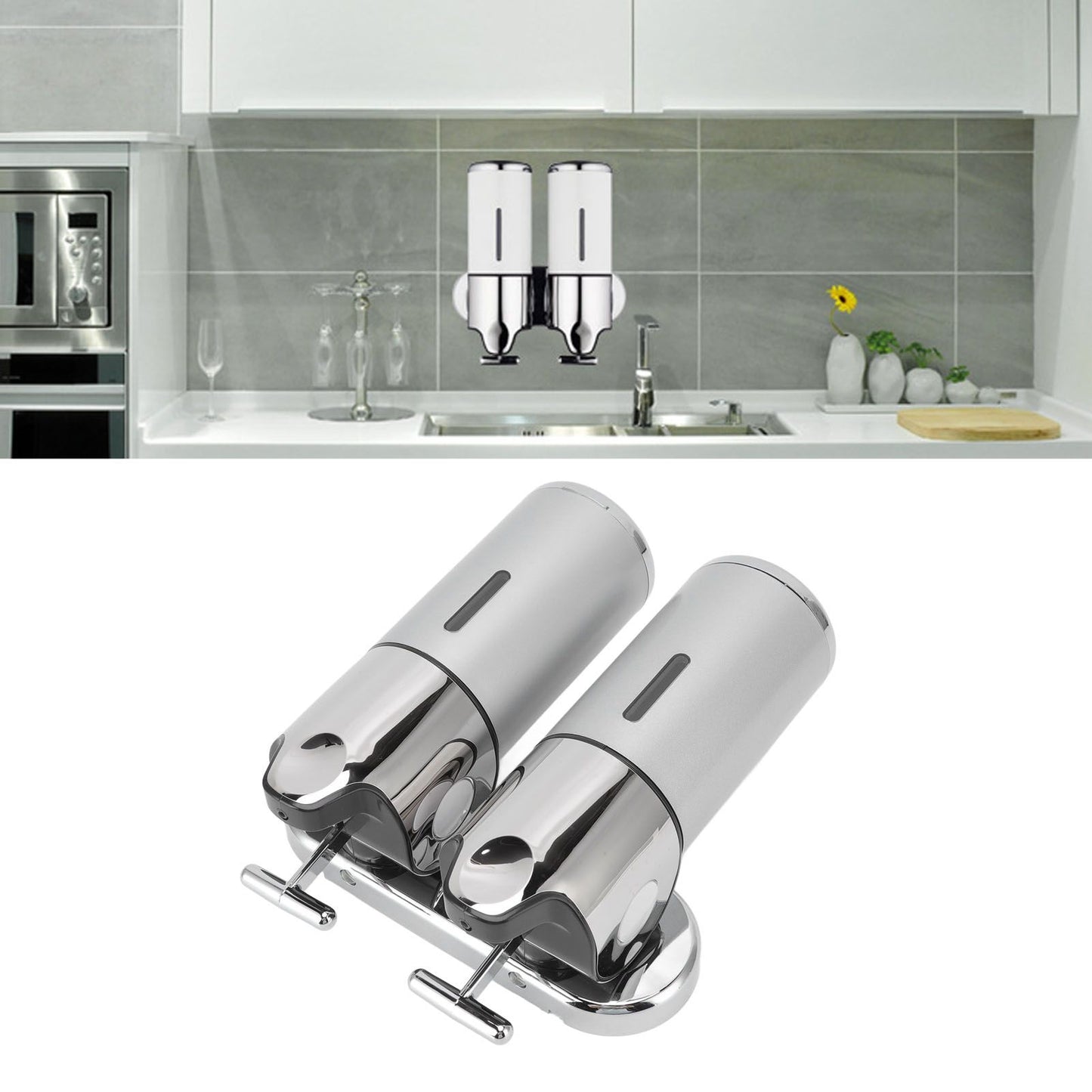 Soap Dispenser Dual Pump 1000ml Wall Mounted Easily Refilled Reusable Shampoo Dispenser for Bathroom Hotel V1294-YM0523-3112220030011