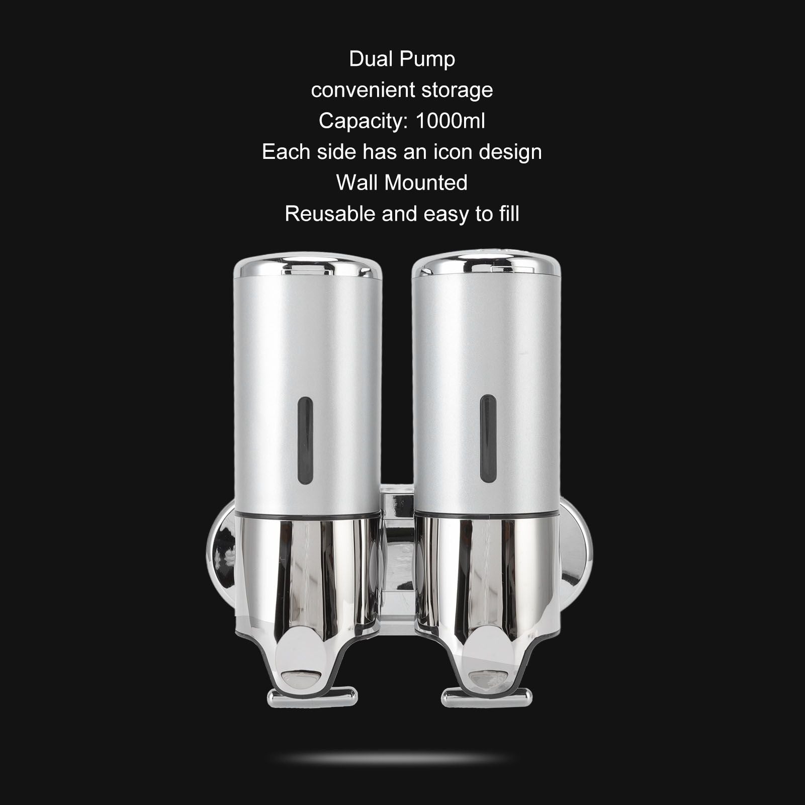 Soap Dispenser Dual Pump 1000ml Wall Mounted Easily Refilled Reusable Shampoo Dispenser for Bathroom Hotel V1294-YM0523-3112220030011