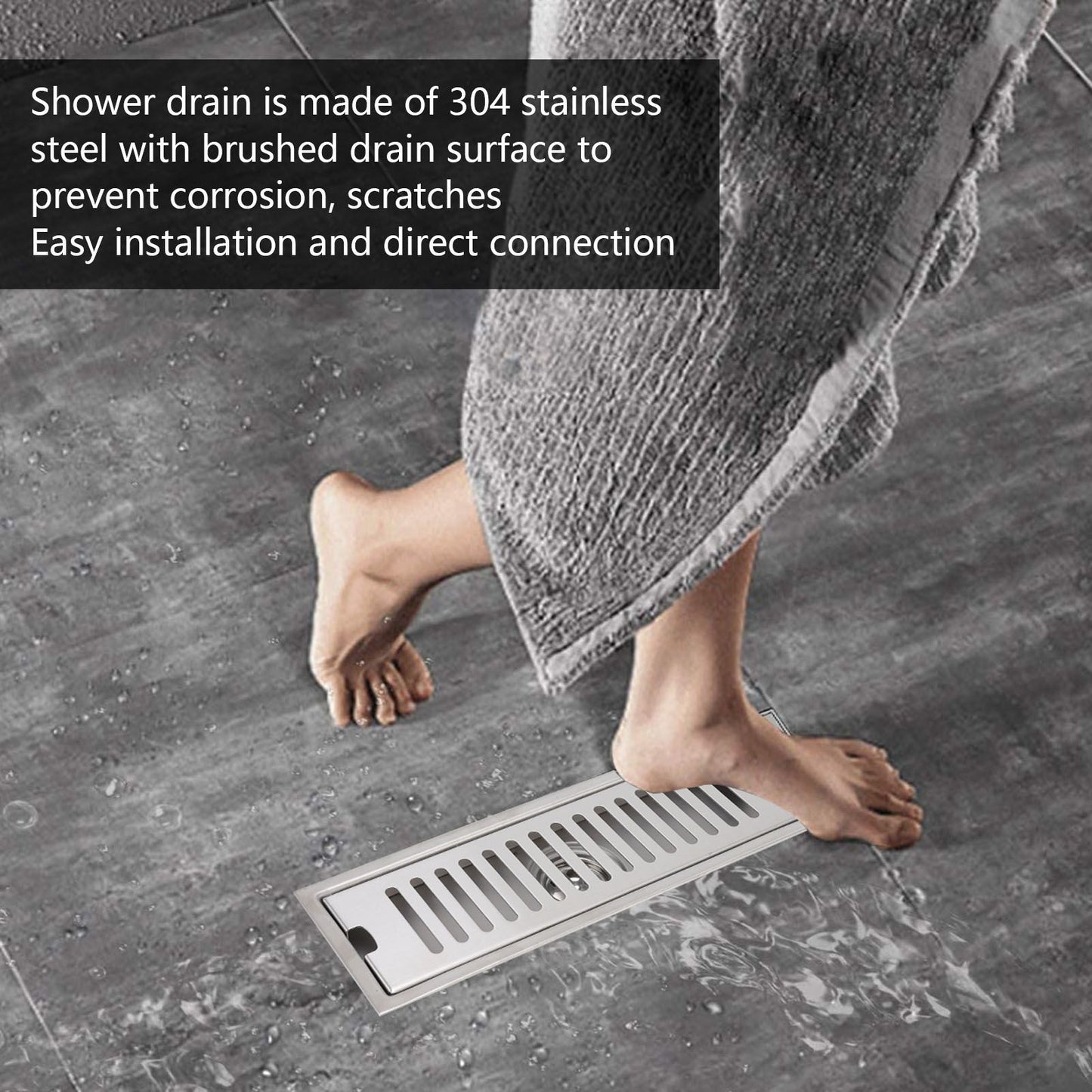 12 Inch Linear Shower Drain Rectangular Shower Floor Drain Channel Quick Drainage with Anti Odor Check Valve V1294-YM0523-3112220030211