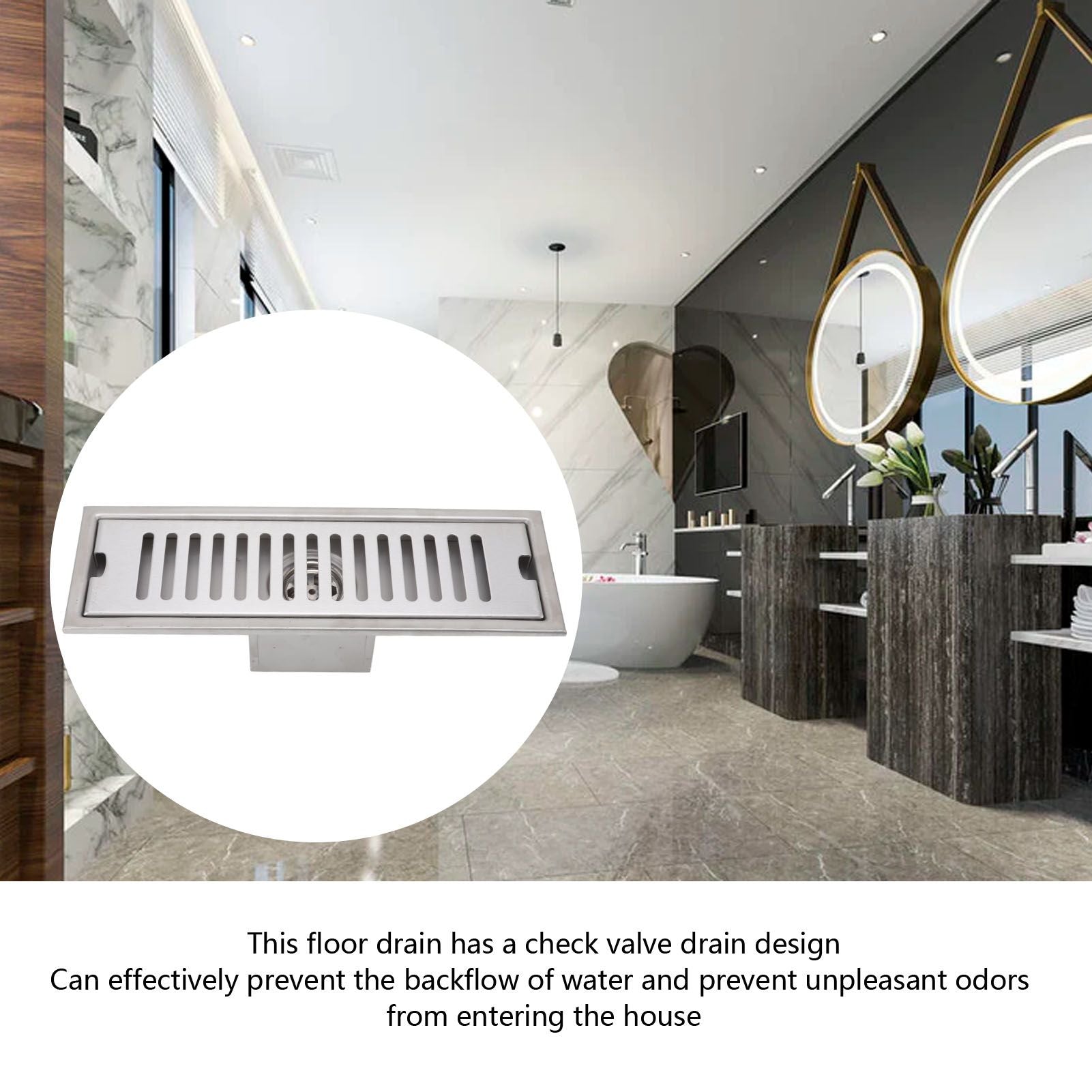 12 Inch Linear Shower Drain Rectangular Shower Floor Drain Channel Quick Drainage with Anti Odor Check Valve V1294-YM0523-3112220030211