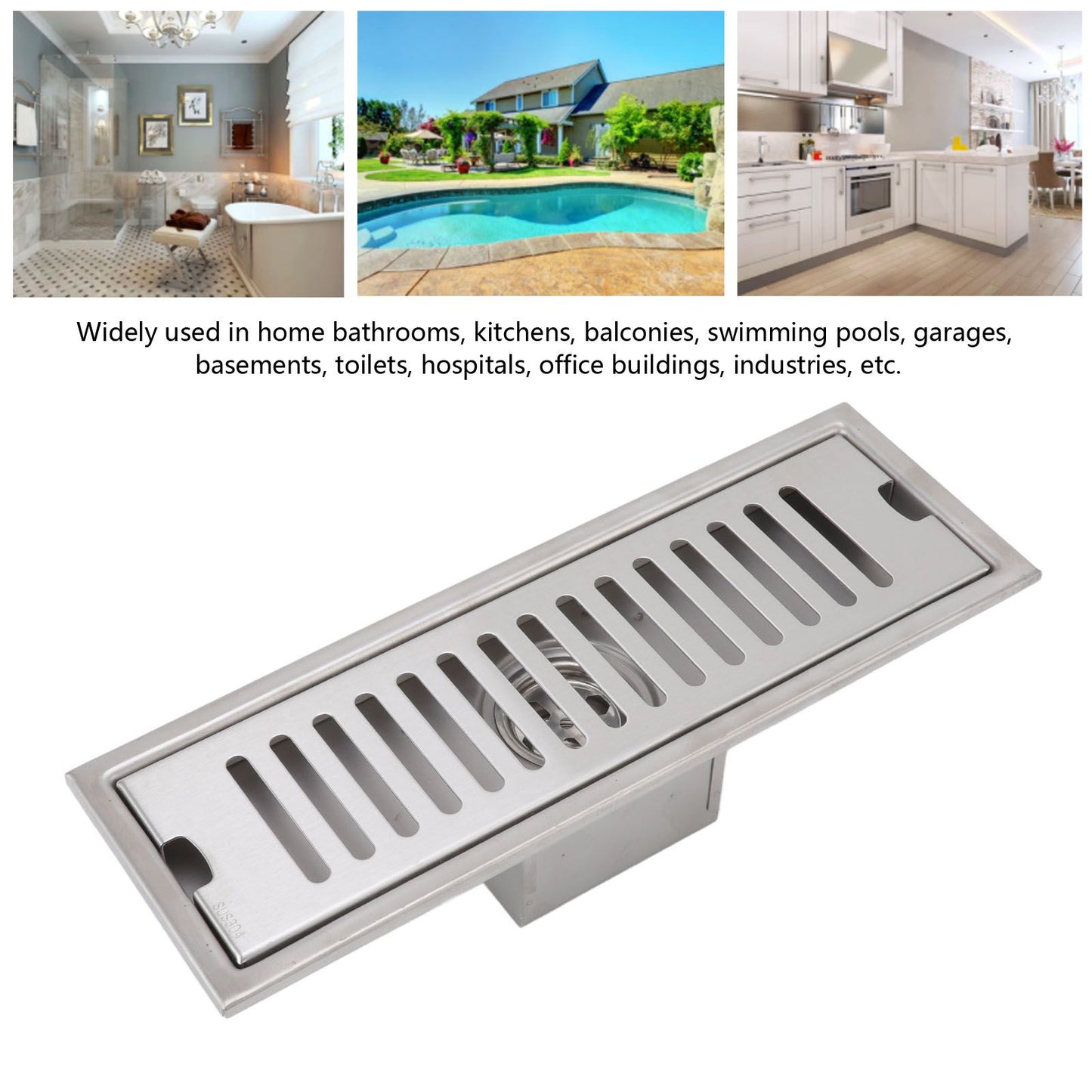 12 Inch Linear Shower Drain Rectangular Shower Floor Drain Channel Quick Drainage with Anti Odor Check Valve V1294-YM0523-3112220030211