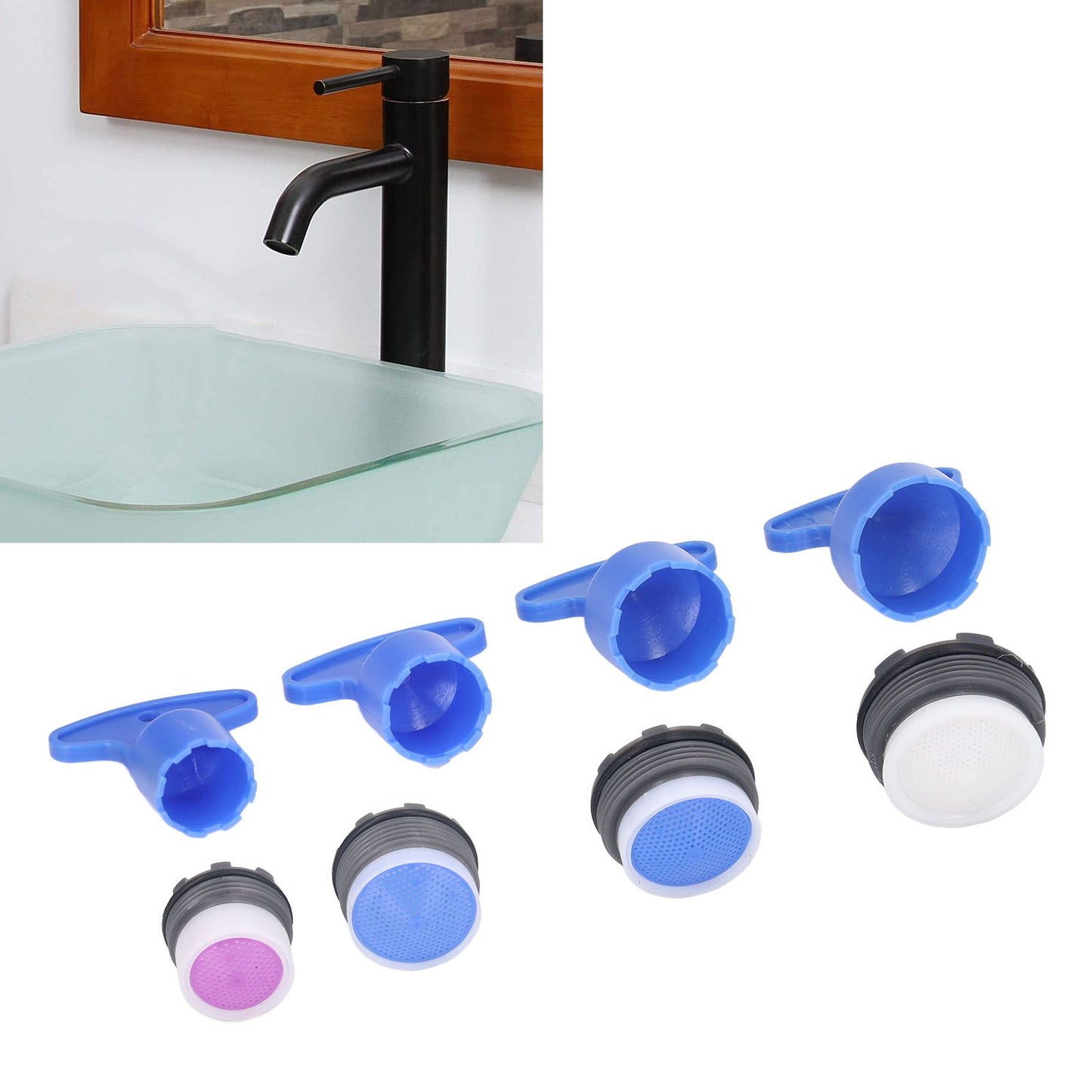 8pcs Faucet Aerator Plastic Insert Water Tap Aerators with Wrenches for Bathroom Kitchen V1294-YM0523-3112220031111