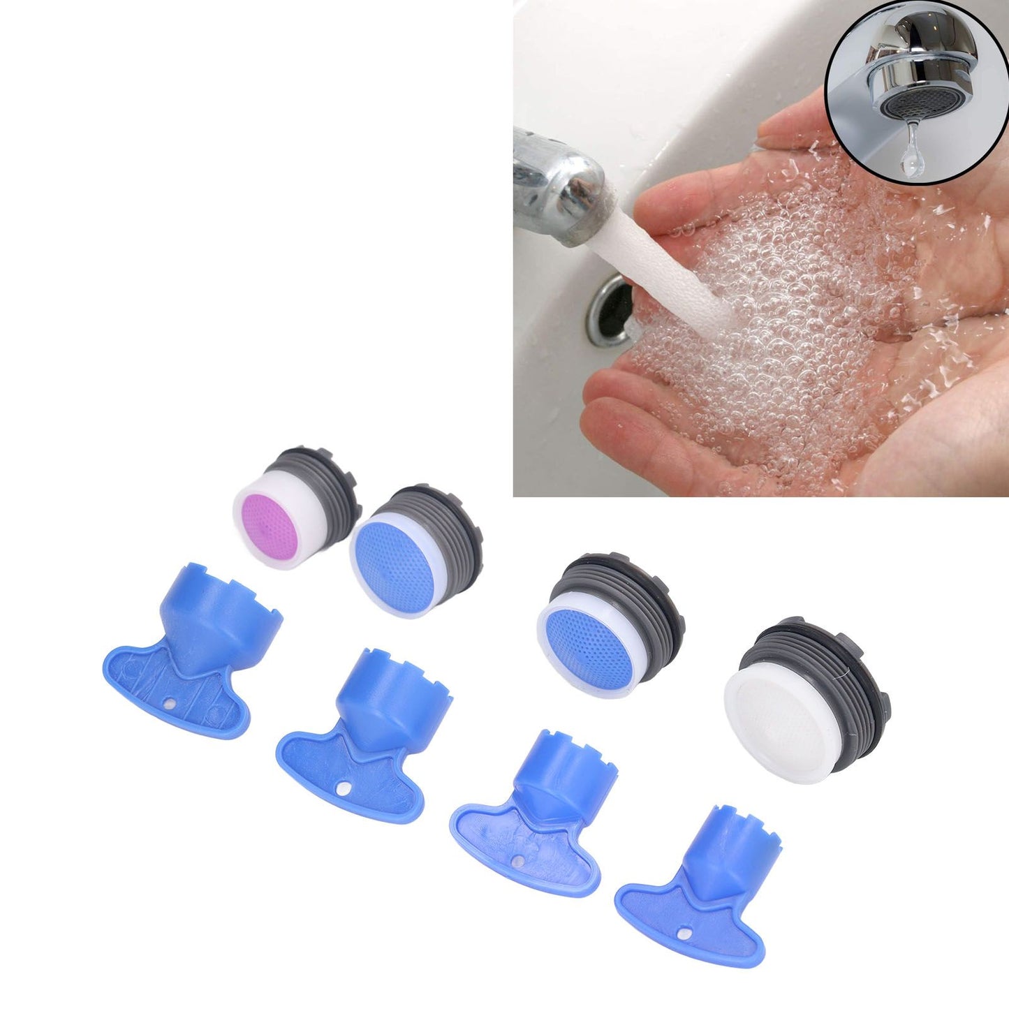 8pcs Faucet Aerator Plastic Insert Water Tap Aerators with Wrenches for Bathroom Kitchen V1294-YM0523-3112220031111