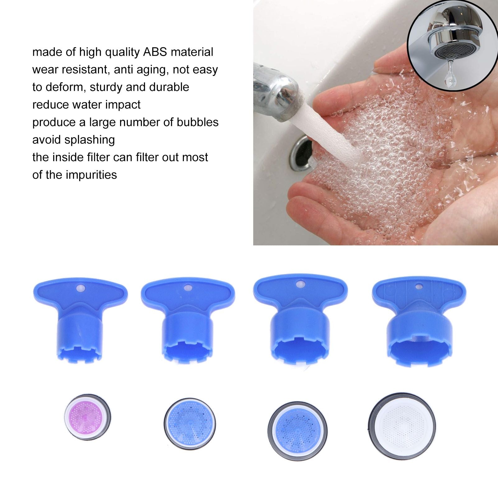 8pcs Faucet Aerator Plastic Insert Water Tap Aerators with Wrenches for Bathroom Kitchen V1294-YM0523-3112220031111