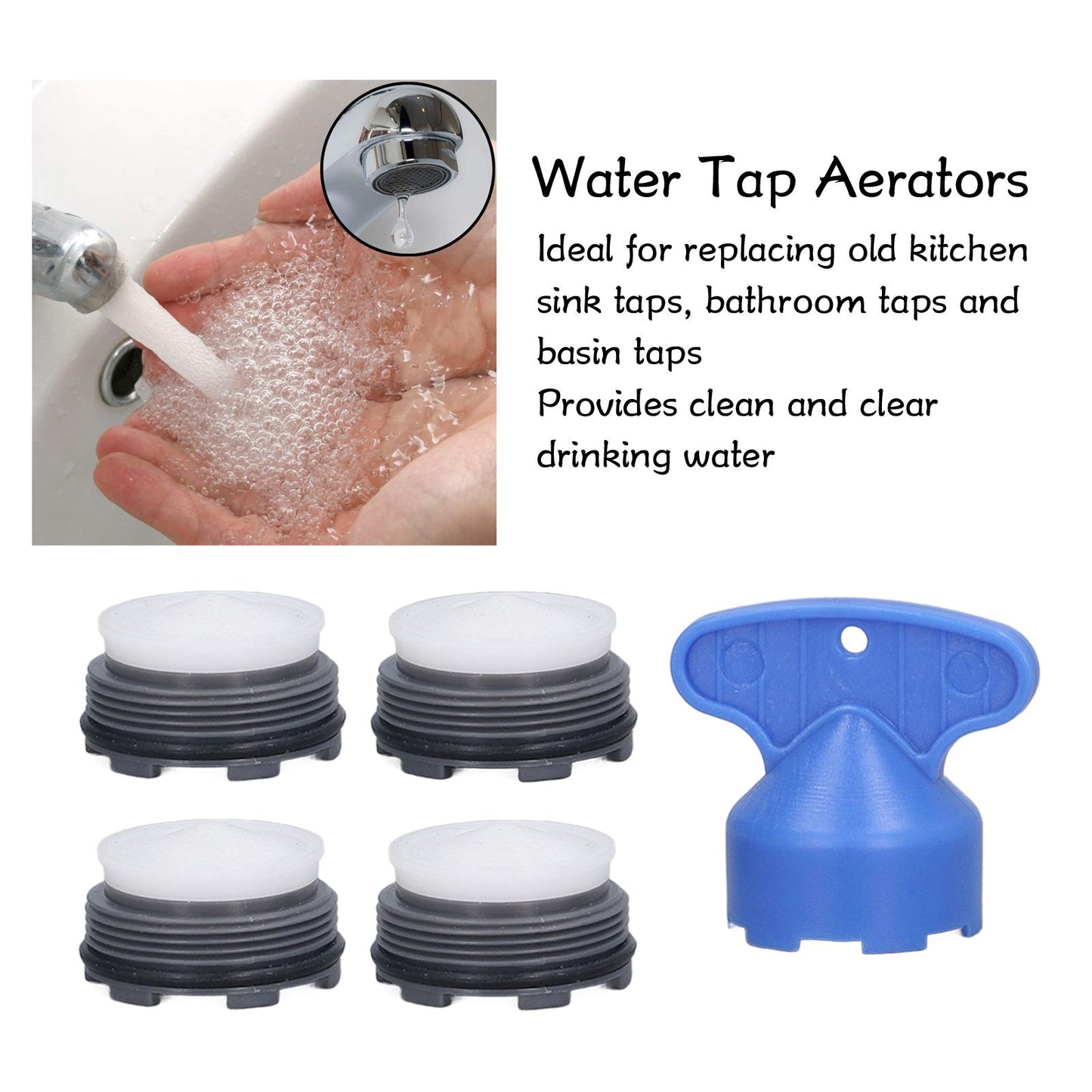 Faucet Aerators Inserted M24mm Faucet Aerators Replacement Parts with Spanner for Bathroom Kitchen Male Thread V1294-YM0523-3112220032311