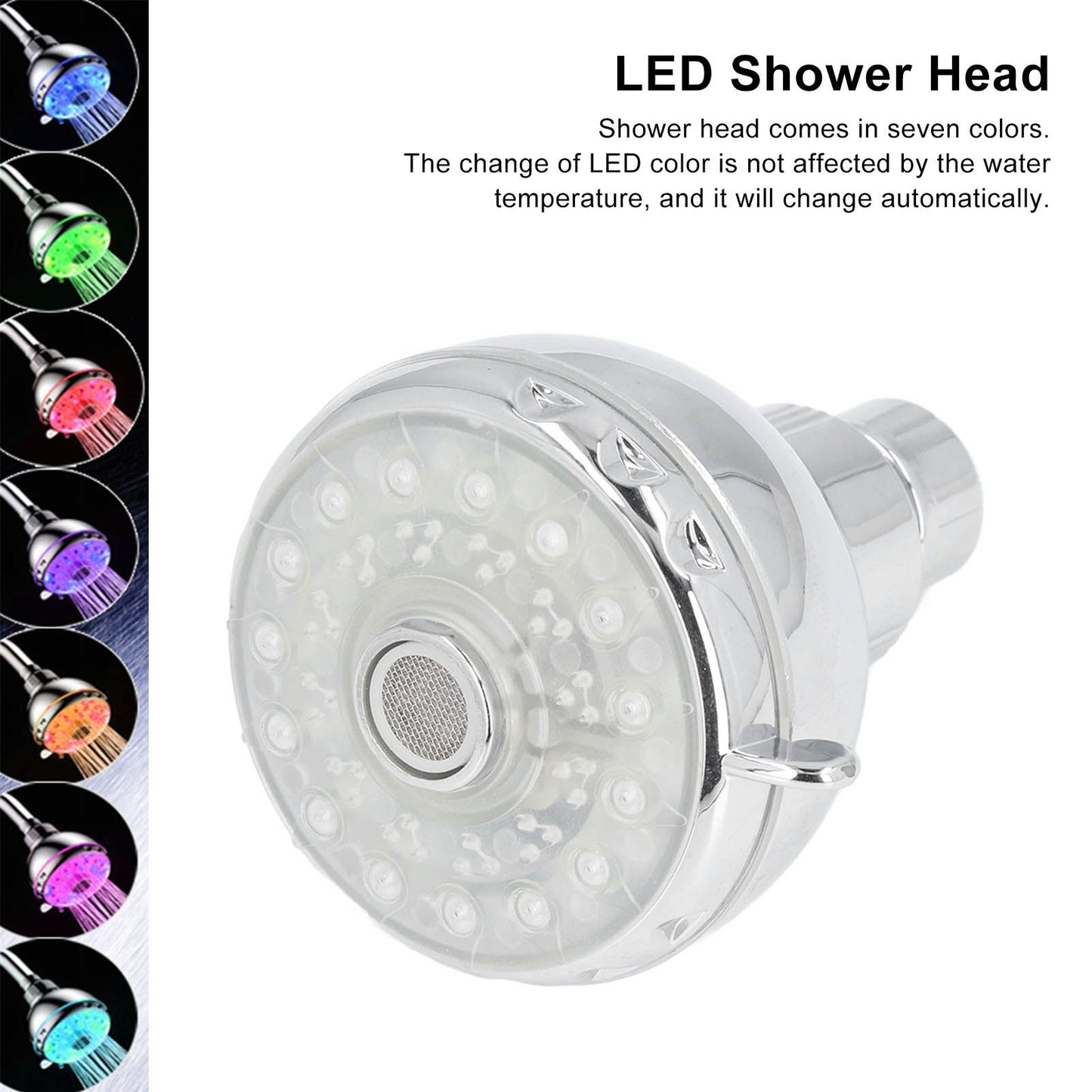 LED Shower Head 7 Color Flash Light Automatically Changing Shower Sprayer with G1/2 External Thread for V1294-YM0523-3112220033611