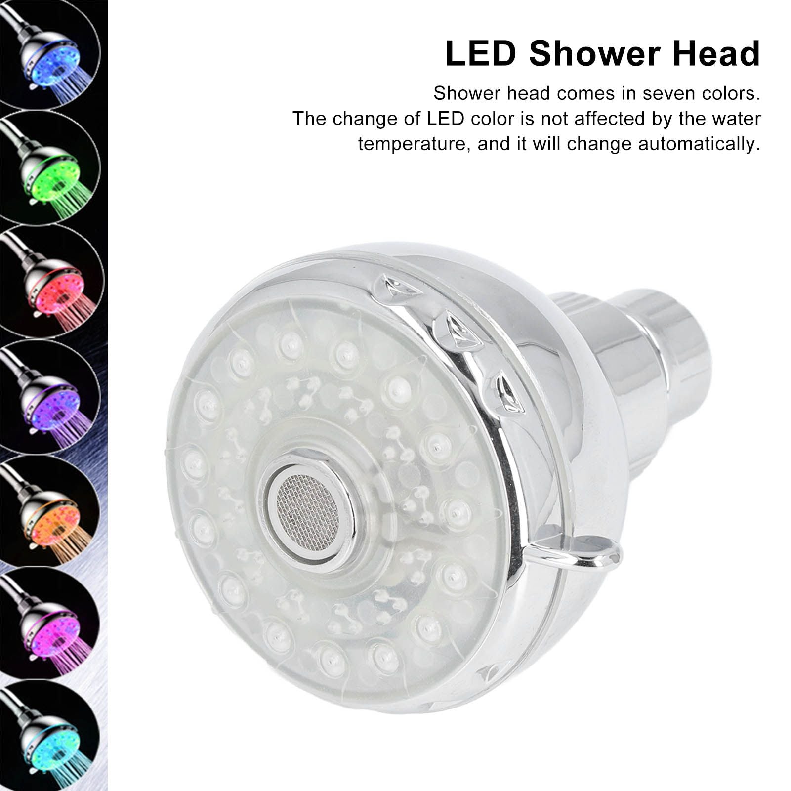 LED Shower Head 7 Color Flash Light Automatically Changing Shower Sprayer with G1/2 External Thread for V1294-YM0523-3112220033611