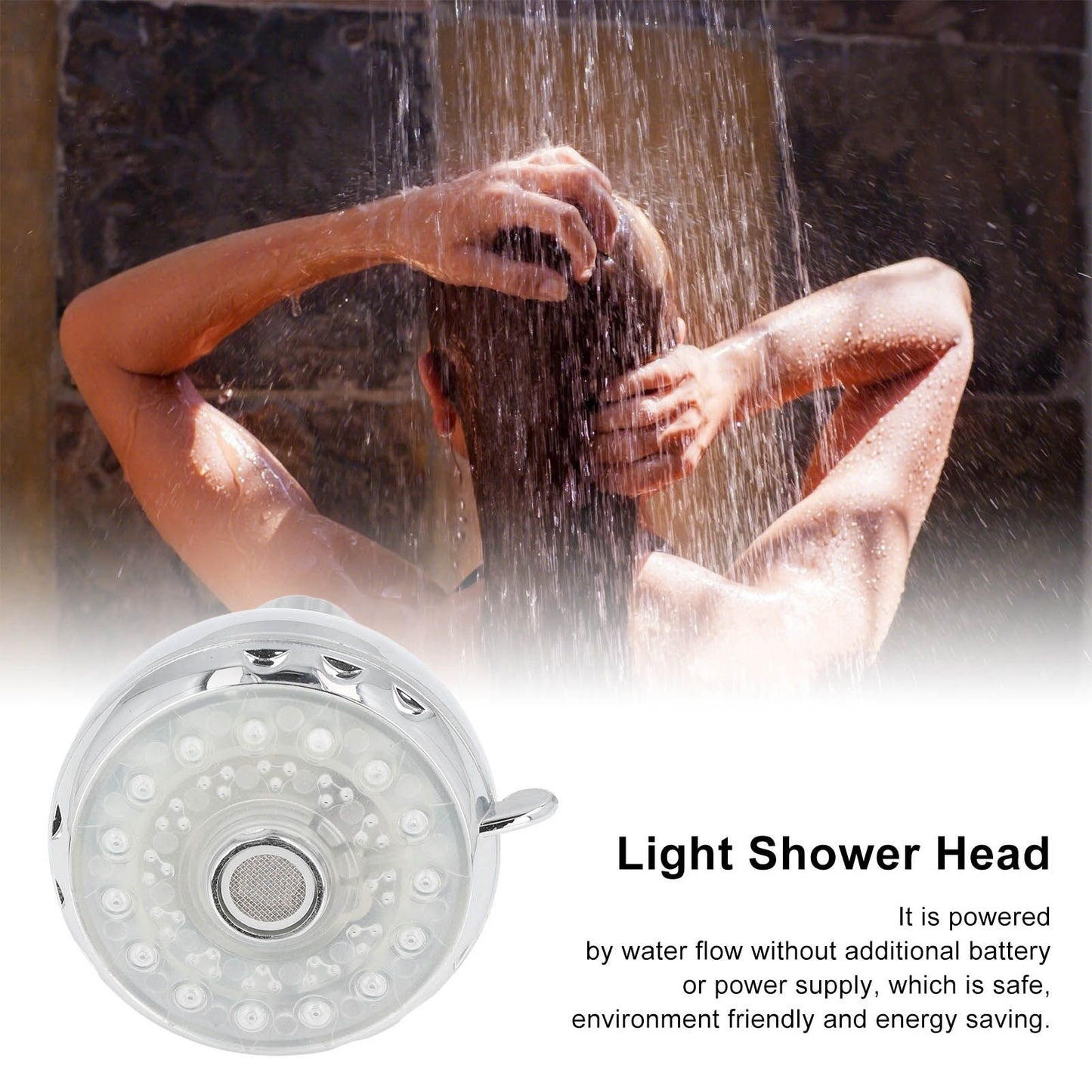 LED Shower Head 7 Color Flash Light Automatically Changing Shower Sprayer with G1/2 External Thread for V1294-YM0523-3112220033611