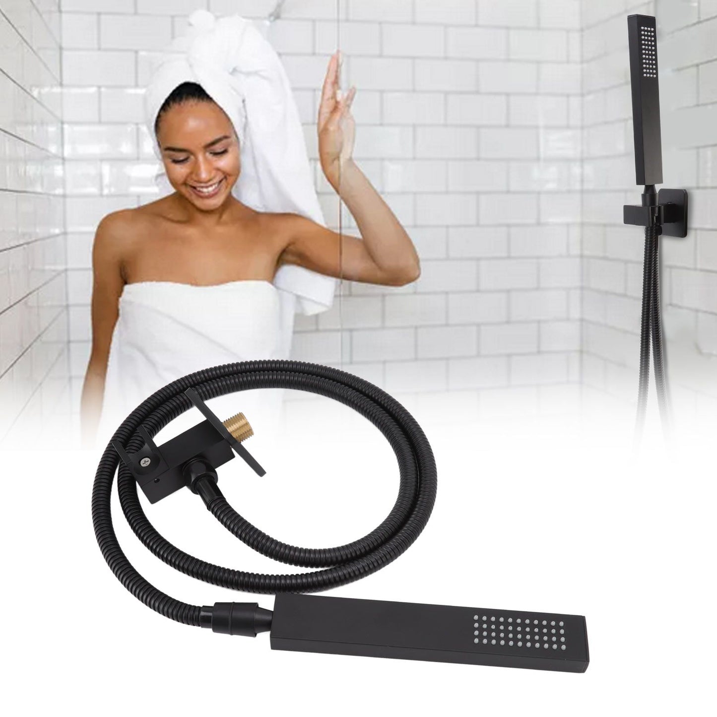 Wall Mounted Shower Set Black High Pressure Shower Head with G1/2 Caliber for Bathroom V1294-YM0523-3112220034411