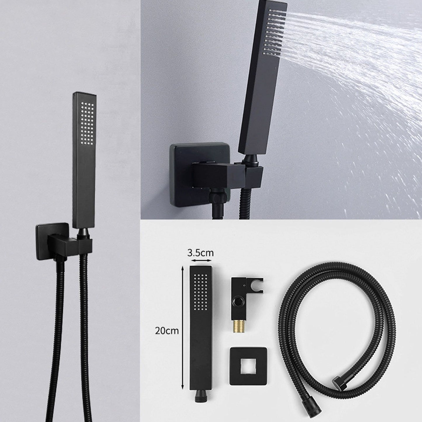 Wall Mounted Shower Set Black High Pressure Shower Head with G1/2 Caliber for Bathroom V1294-YM0523-3112220034411