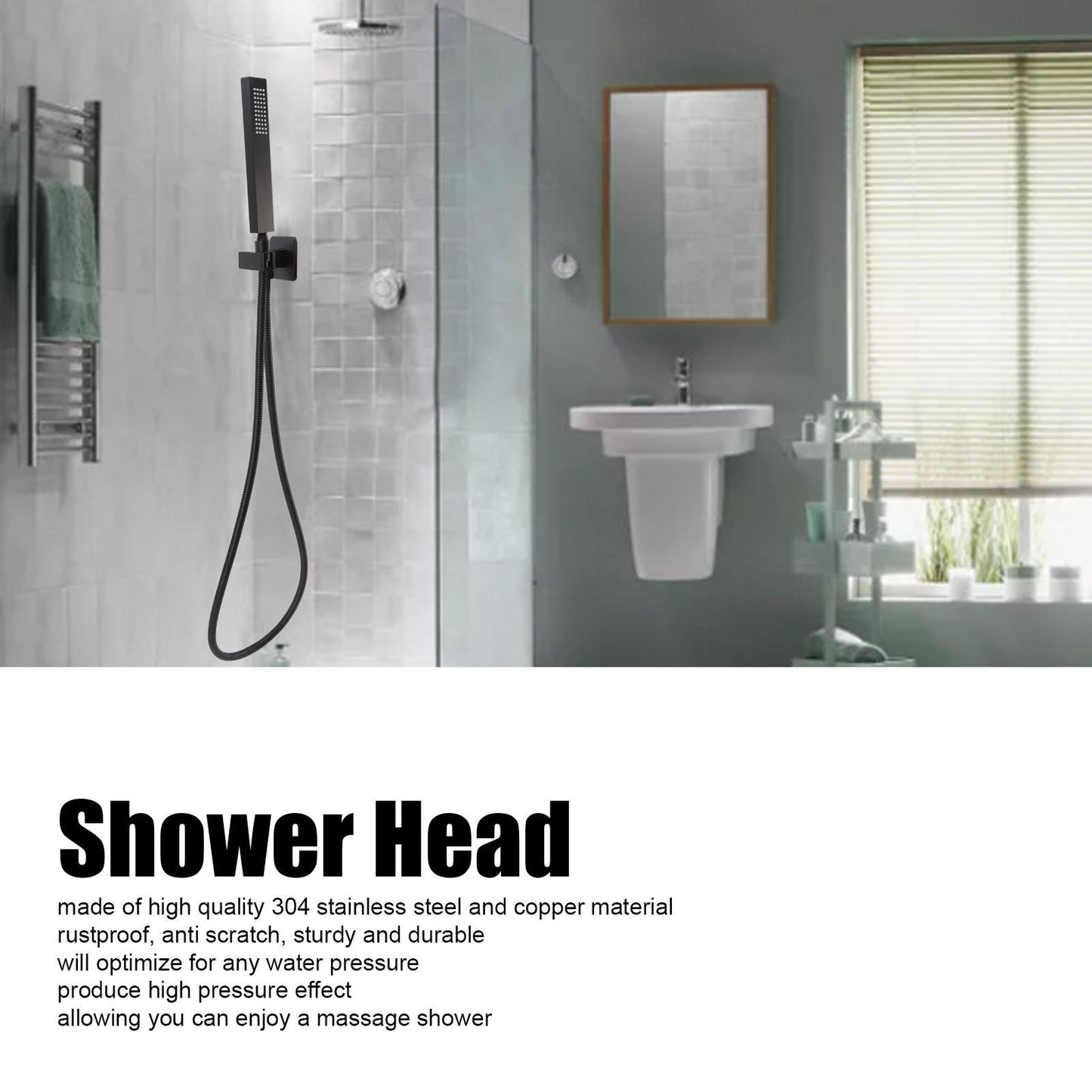 Wall Mounted Shower Set Black High Pressure Shower Head with G1/2 Caliber for Bathroom V1294-YM0523-3112220034411