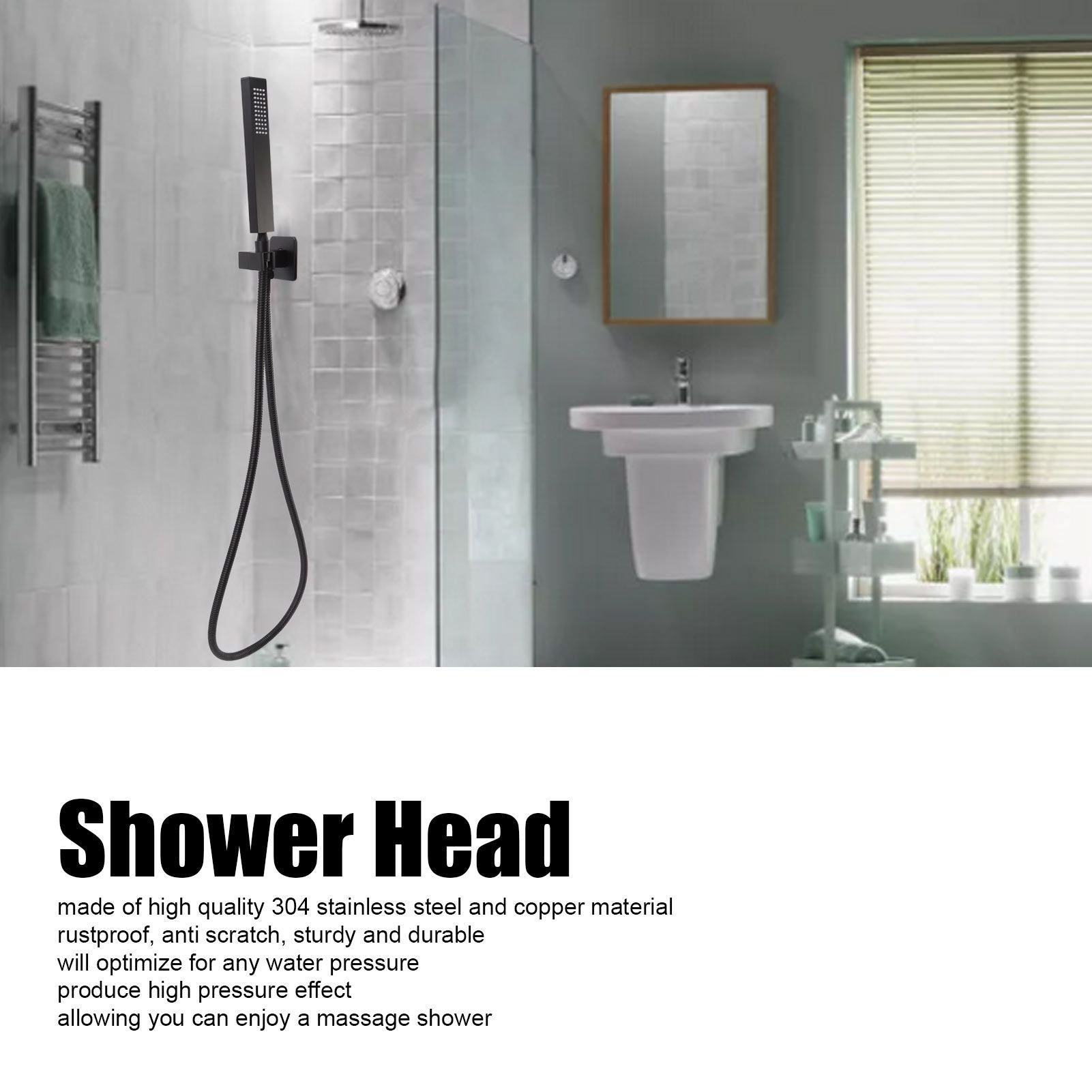 Wall Mounted Shower Set Black High Pressure Shower Head with G1/2 Caliber for Bathroom V1294-YM0523-3112220034411