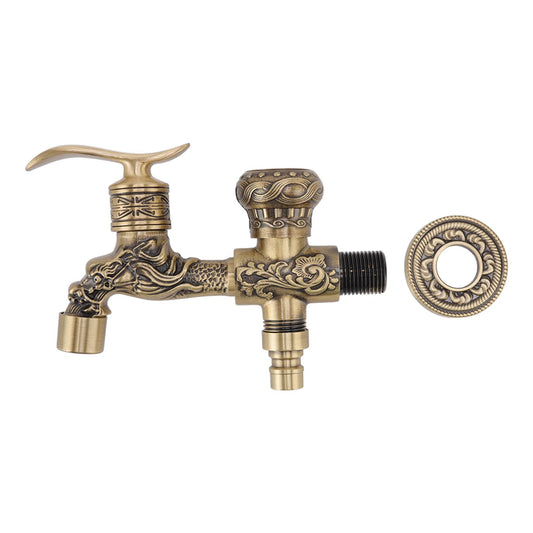 Water Tap 2 Handles 1 Hole Oil Rub Antique Dragon Carved Brass Faucet for Bathroom Sink Countertop Mounted V1294-YM0523-3112220035411