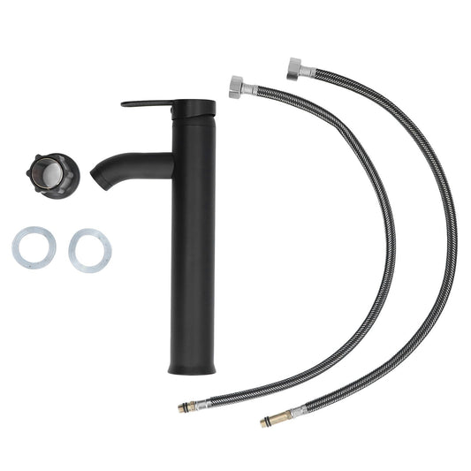 Black Faucet Bathroom G1/2 Stainless Steel Easy Control Matte Black Tall Vessel Sink Faucet with 2 Hoses for V1294-YM0523-3112220036411