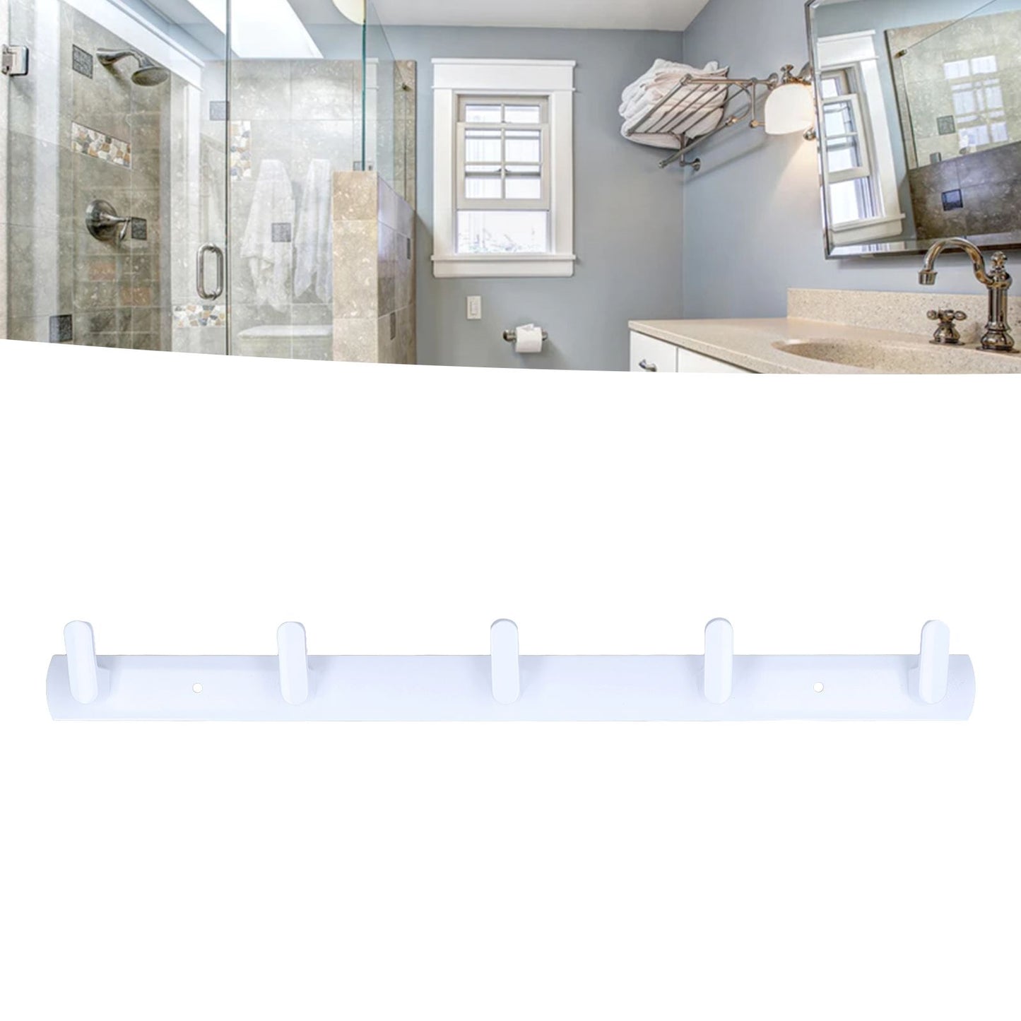 Wall Mounted Coat Rack Modern Stylish Coat Hanger Rack with 5 Hooks for Bathroom Living Room White V1294-YM0523-3112220037311