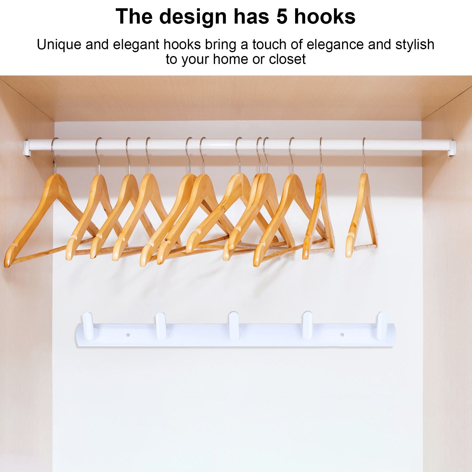 Wall Mounted Coat Rack Modern Stylish Coat Hanger Rack with 5 Hooks for Bathroom Living Room White V1294-YM0523-3112220037311