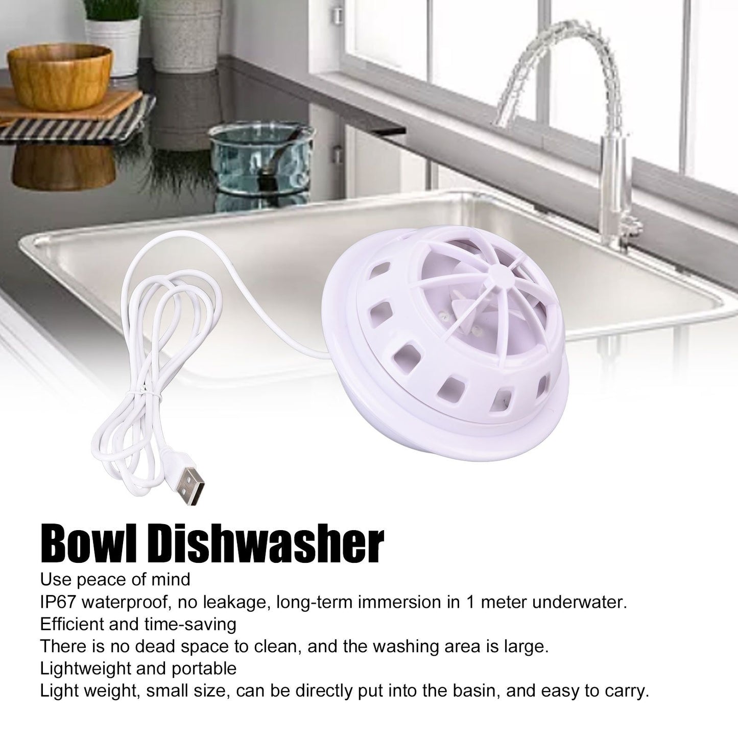 Mini Ultrasonic Dishwasher Portable USB Household Fruit Dishwasher for Home KitchenWhite V1294-YM0523-3113210186111
