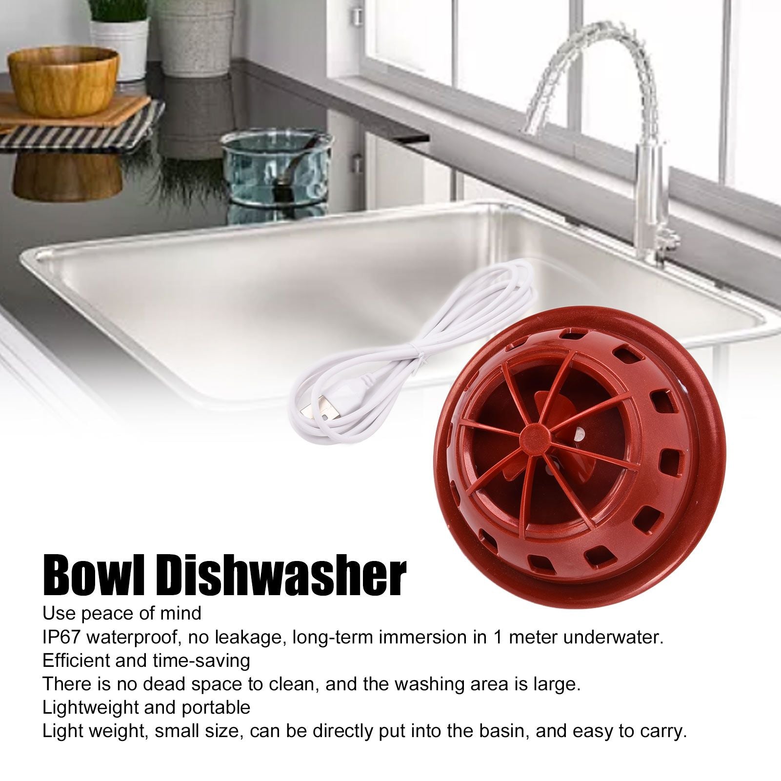 Mini Ultrasonic Dishwasher Portable USB Household Fruit Dishwasher for Home KitchenRed V1294-YM0523-3113210186113