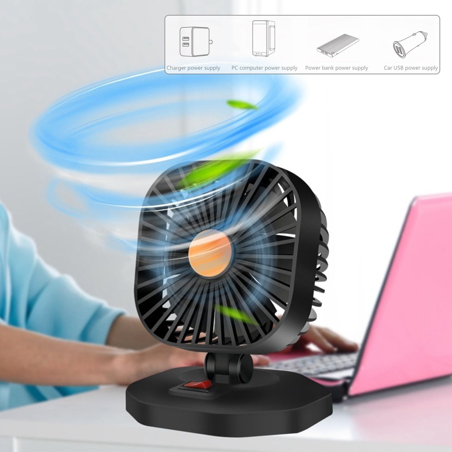 USB Car Fan ABS 360 degrees Rotatable Single Headed USB Charging Mini Car Cooling Fan 5V 2A V1294-YM0523-3113210202811