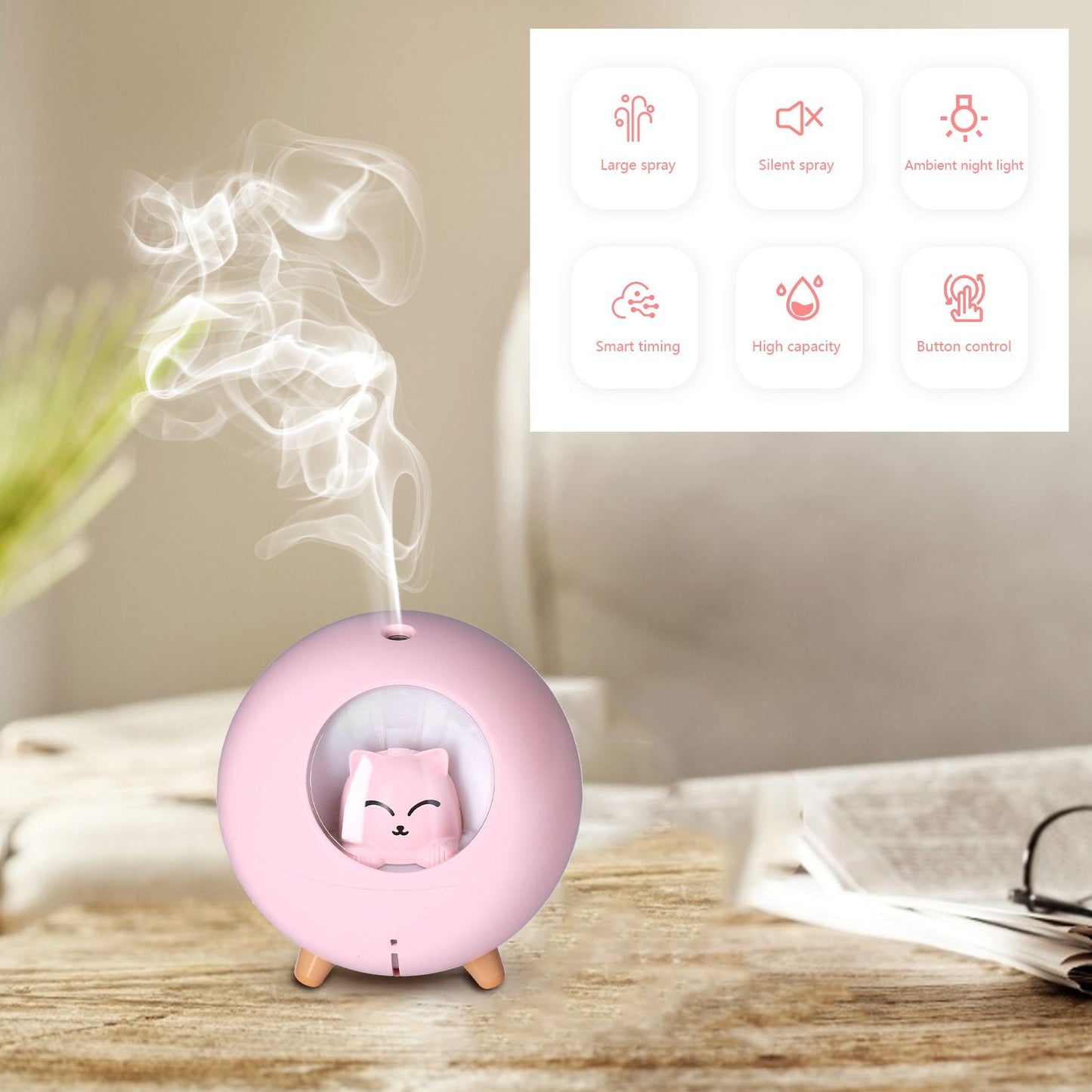 Mini Car Air Humidifier Lovely USB Cool Mist Humidifiers for Offices Bedrooms 220 MLPink V1294-YM0523-3113210208213