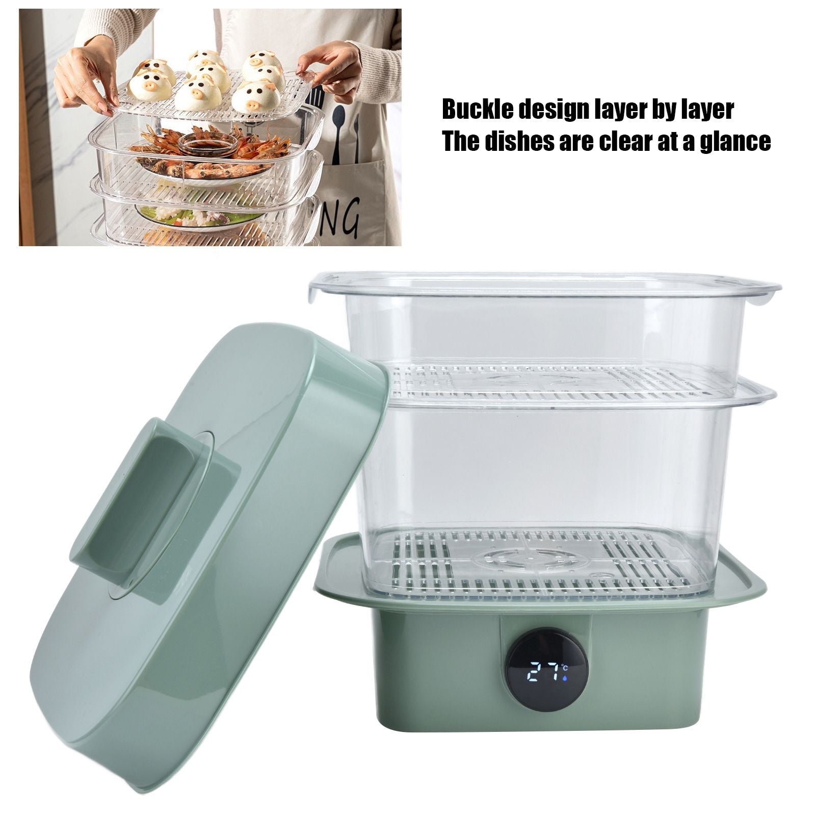 4Pcs/Set Multilayer Food Insulation Cover Transparent Leftovers Dust Cover with Temperature Panel V1294-YM0523-3113210216611
