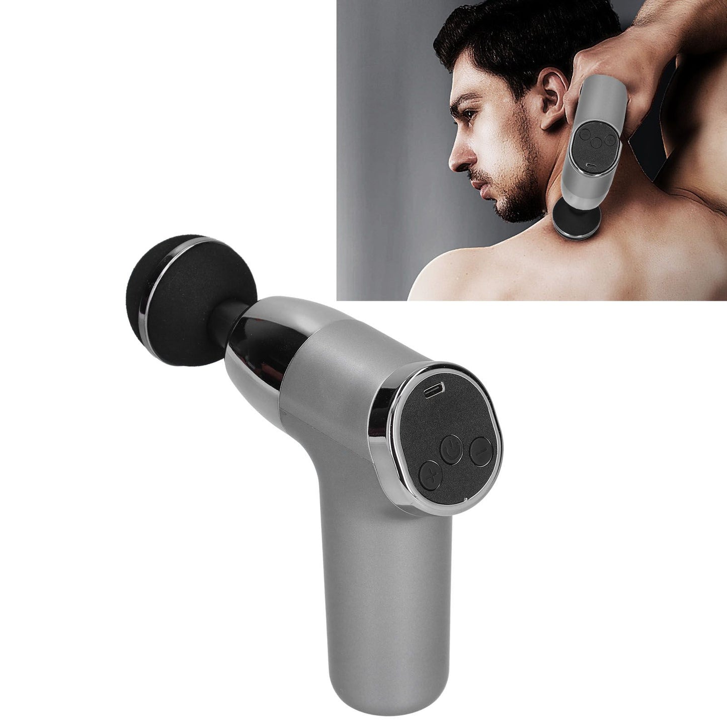 Mini Electric Muscle Massager with 20 Gears Adjustment Vibration Relaxation Equipment USB Charging Gray V1294-YM0523-3113210224411