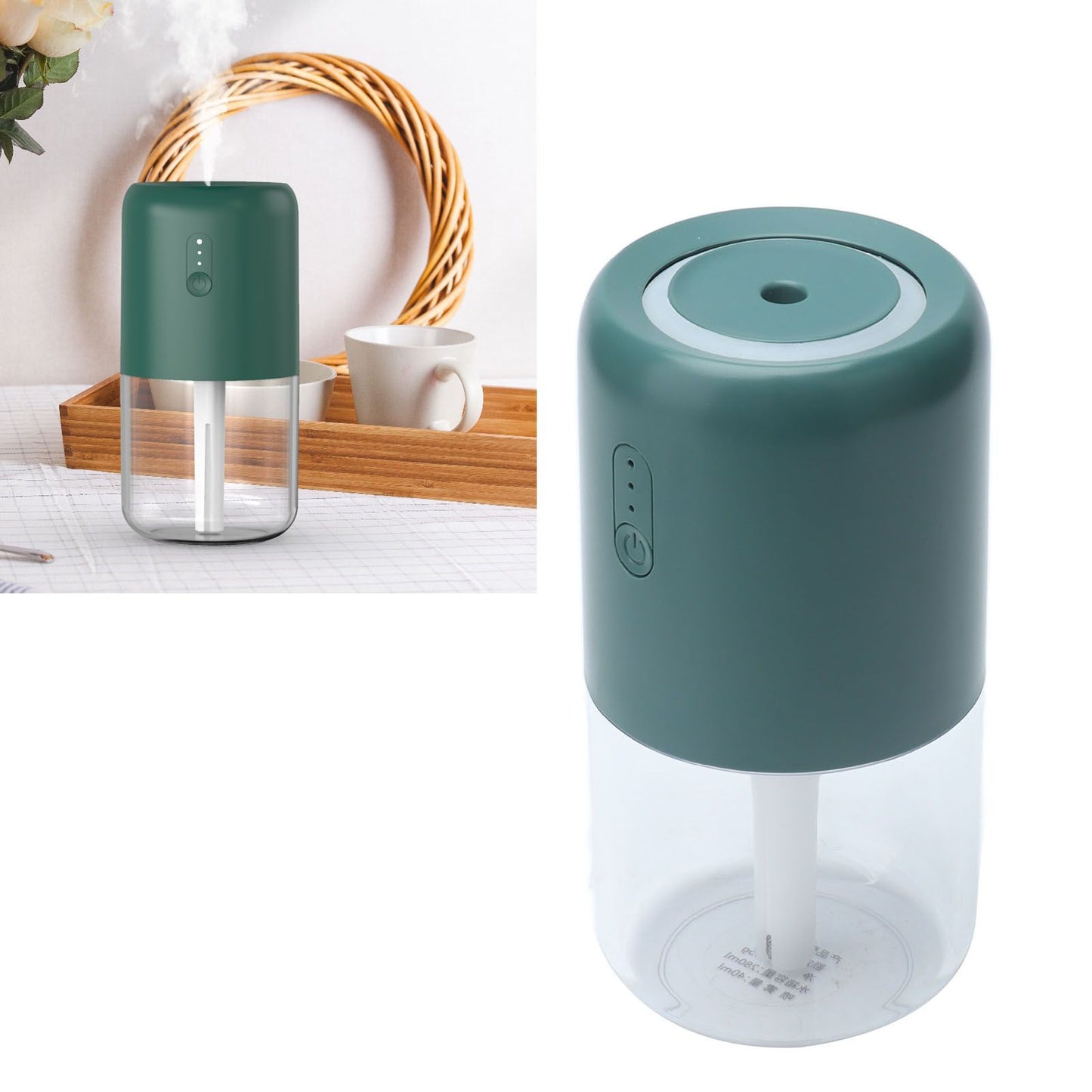 280ml Single Spray Humidifier Small Mist Quiet Operation with Warm Atmosphere Light for Car Home Office V1294-YM0523-3113210238913