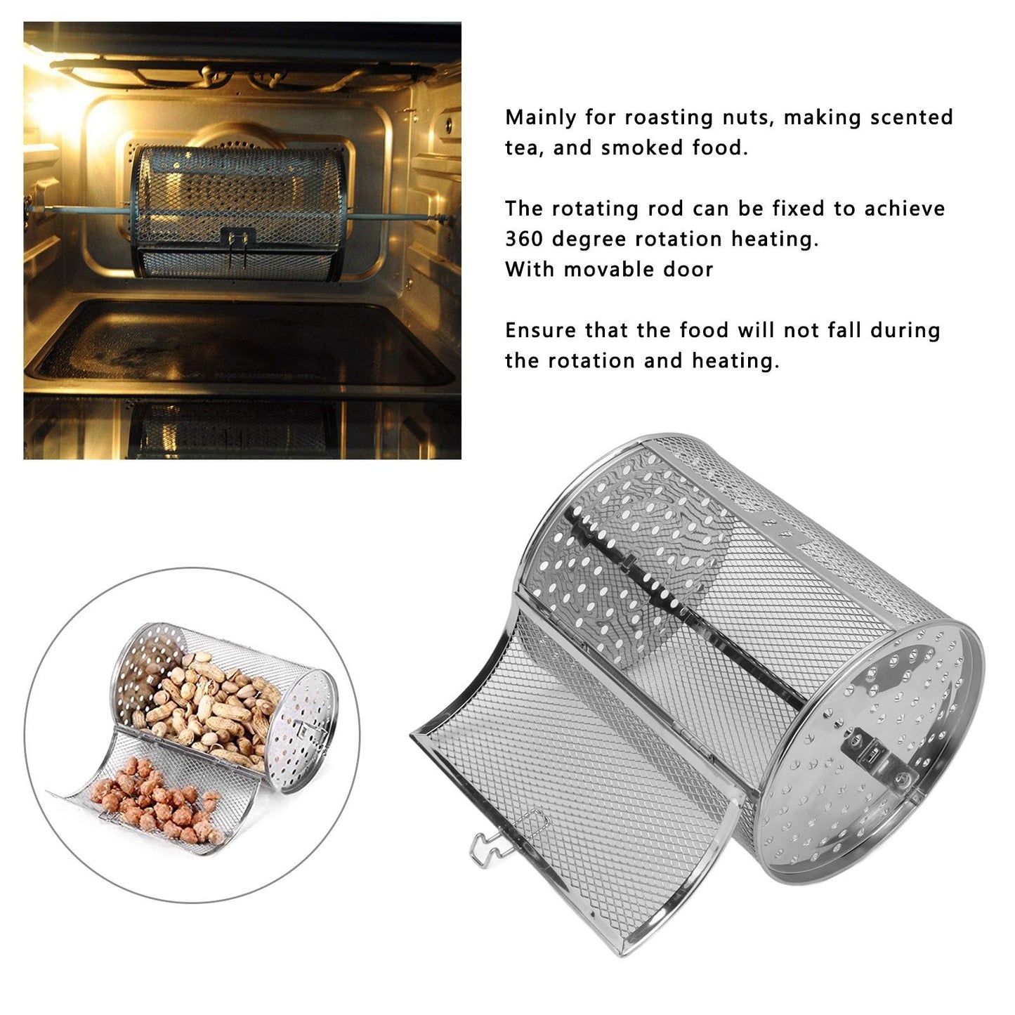 Oven Cage 360 Degree Rotatable Stainless Steel Oven Rack Roast Basket for Baking Nuts BBQ Roaster Tool V1294-YM0523-3113210245711