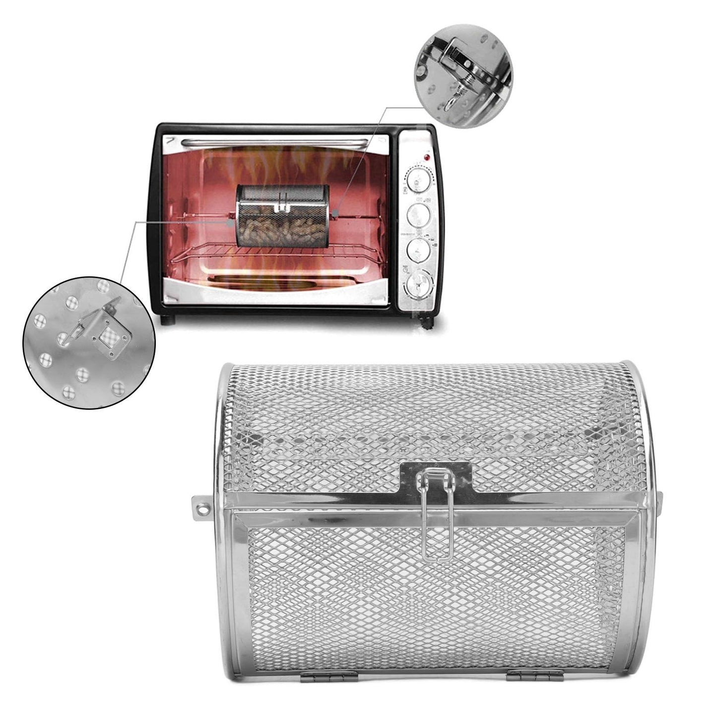 Oven Cage 360 Degree Rotatable Stainless Steel Oven Rack Roast Basket for Baking Nuts BBQ Roaster Tool V1294-YM0523-3113210245711