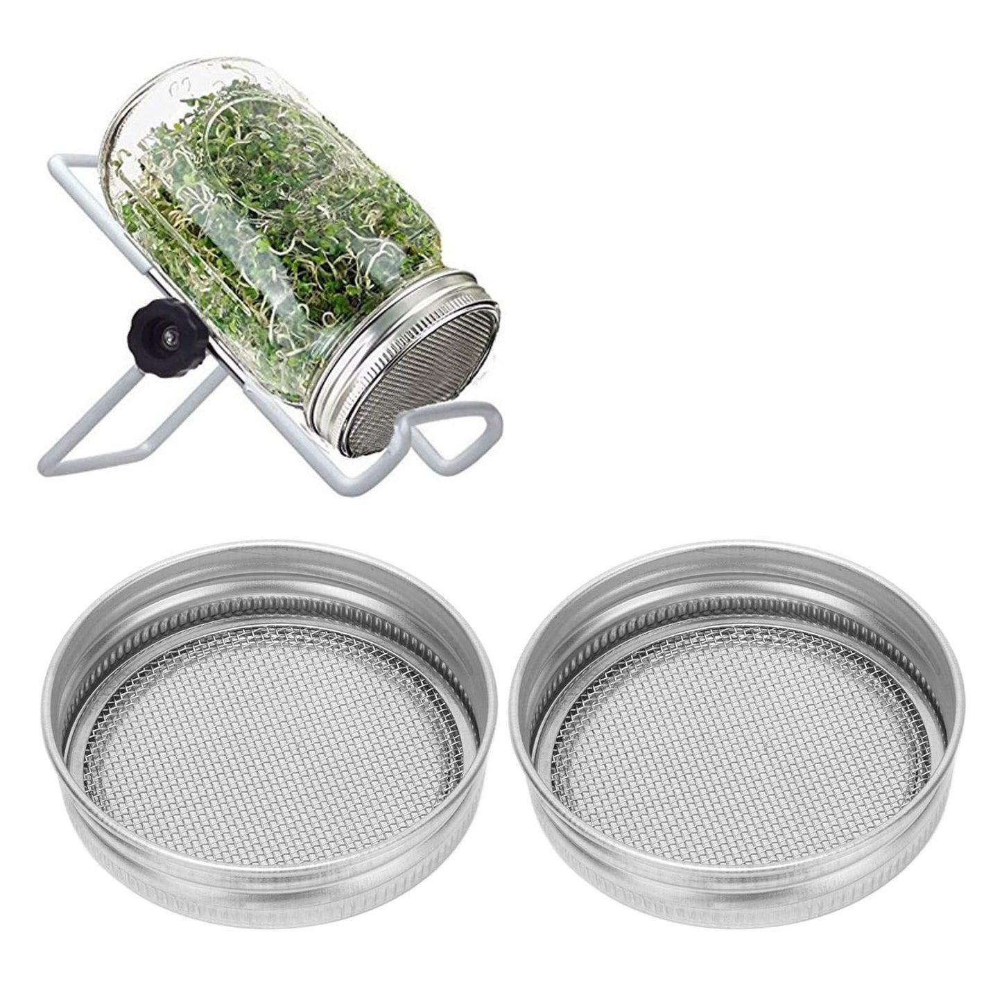 2Pcs Seed Sprouting Jar Filter Lids Stainless Steel Germination Accessory for Regular Mouth Jars70mm / 2.8in V1294-YM0523-3113210245911