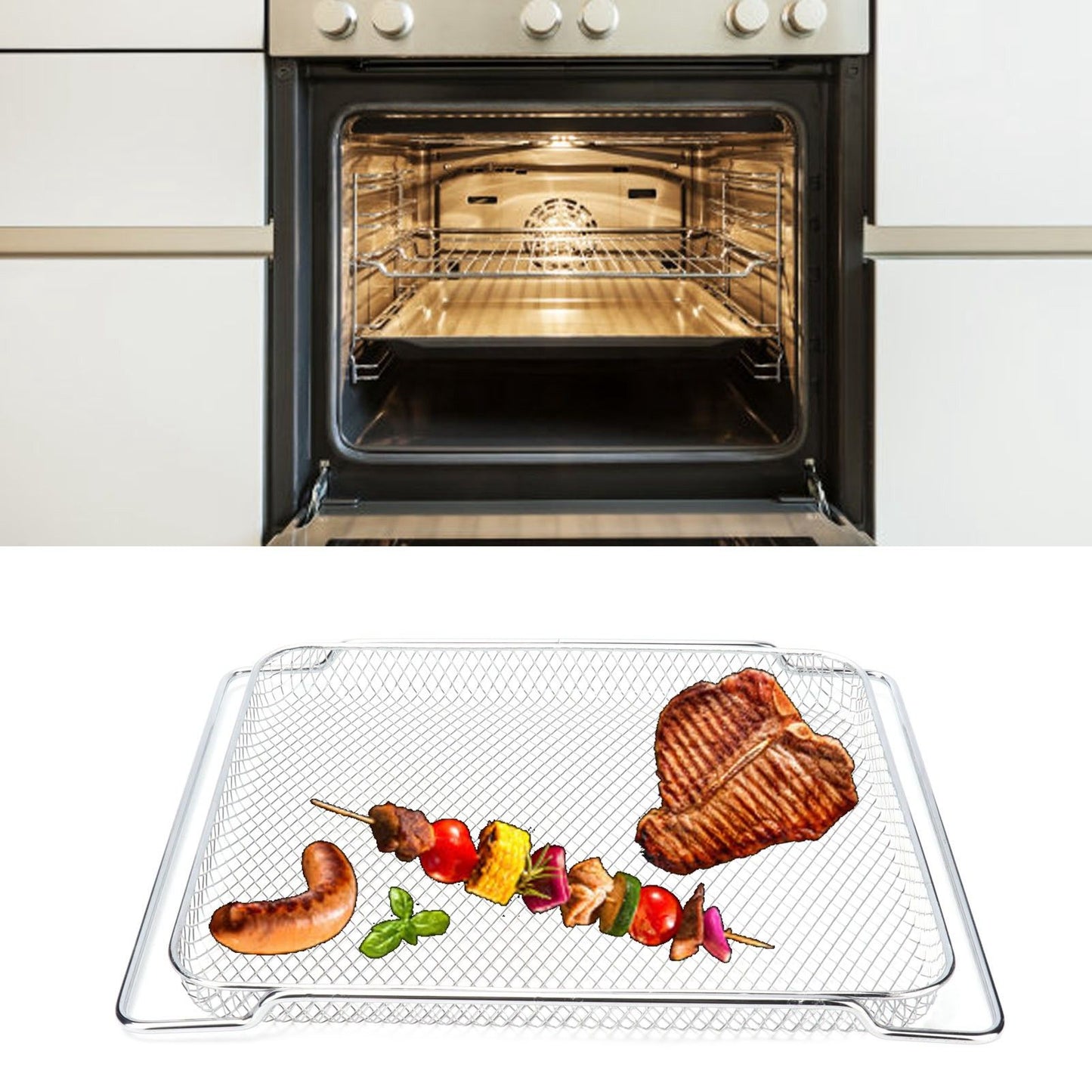 Oven Rack Safe Stainless Steel Multi Functional Grilled Net for Baking Cooling 36x30cm V1294-YM0523-3113210247511