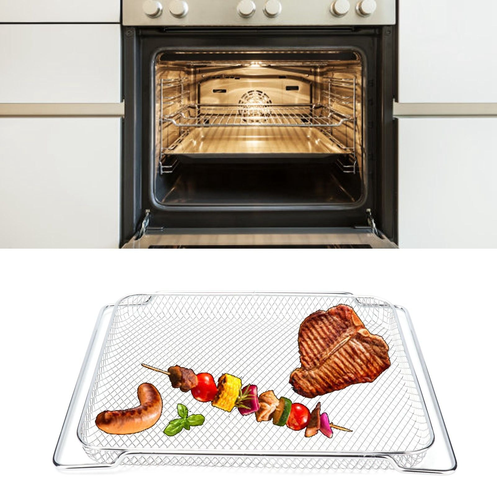 Oven Rack Safe Stainless Steel Multi Functional Grilled Net for Baking Cooling 36x30cm V1294-YM0523-3113210247511