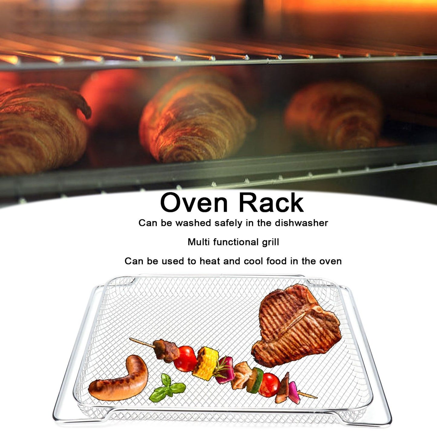 Oven Rack Safe Stainless Steel Multi Functional Grilled Net for Baking Cooling 36x30cm V1294-YM0523-3113210247511