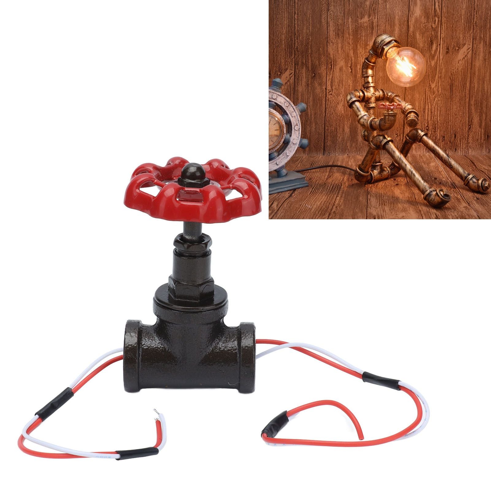 G3/4 Steampunk Style Light Switch with Wires Vintage Industrial Robot Table Lamp Switch 12V 120V V1294-YM0523-3113210252411
