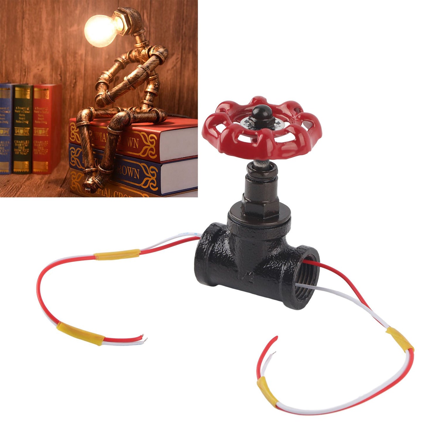 G1/2 Steampunk Style Tee Valve Light Switch with Wires for Industrial Robot Table Lamp Fixture 12V 120V V1294-YM0523-3113210252511
