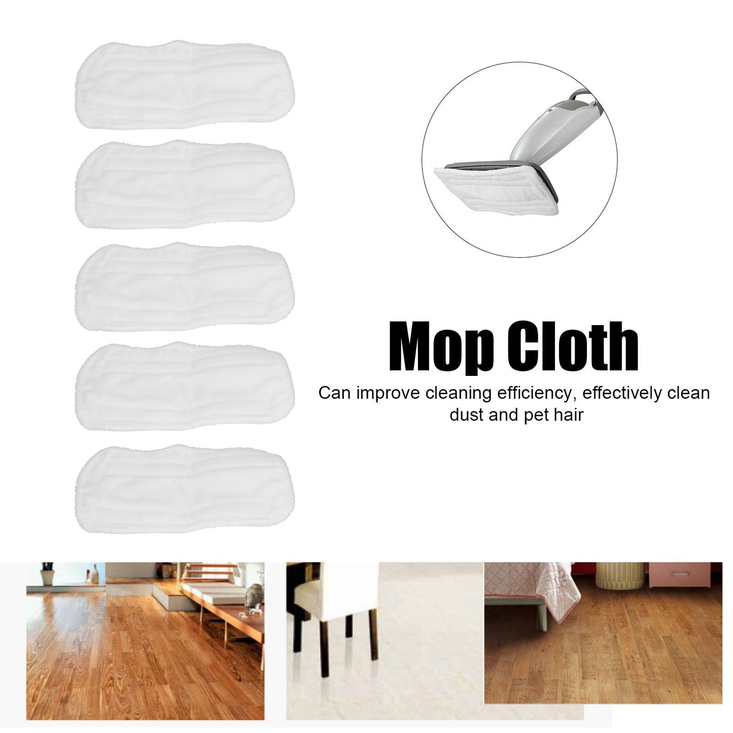 5PCS Cleaning Mop Cloth White Microfiber Mop Pad Mop Head Accessories for Shark XT3010 S3111 S1001 S3101 V1294-YM0523-3113210253611
